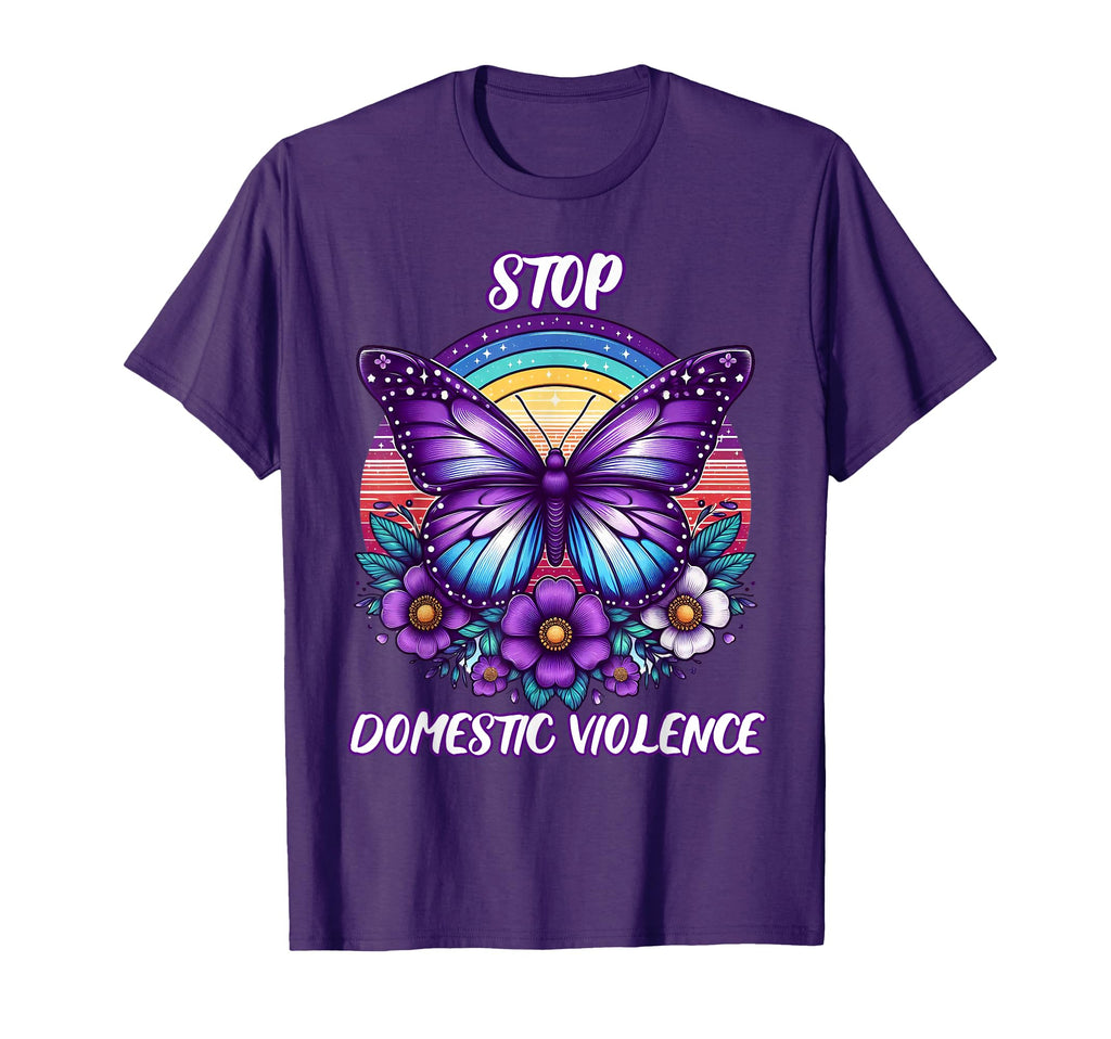 Womens Stop Domestic Violence Purple T-Shirt - Unique Graphic for Adults - T-Shirt, Sweatshirt, Hoodie