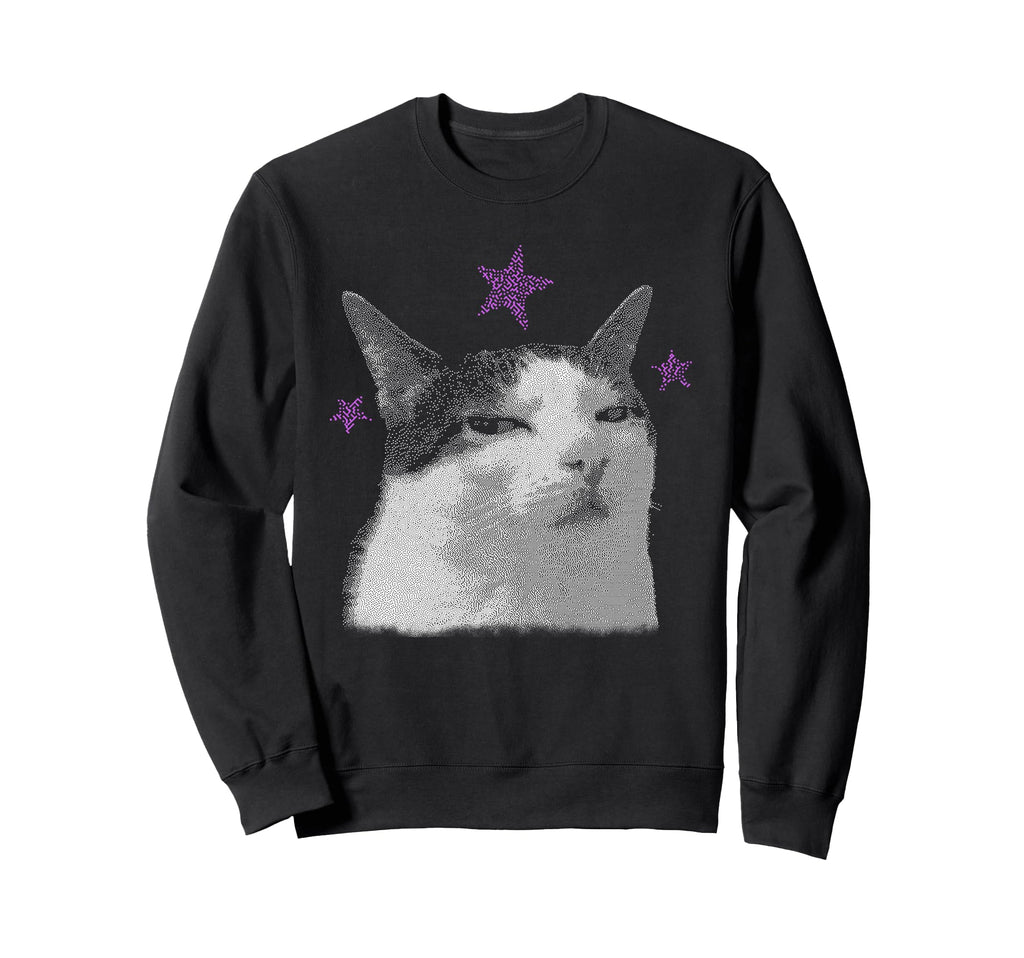 Funny Cat Meme Purple Stars Y2K Silly Sweatshirt - Graphic Print Unisex - T-Shirt, Sweatshirt, Hoodie