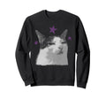 Funny Cat Meme Purple Stars Y2K Silly Sweatshirt - Graphic Print Unisex - T-Shirt, Sweatshirt, Hoodie