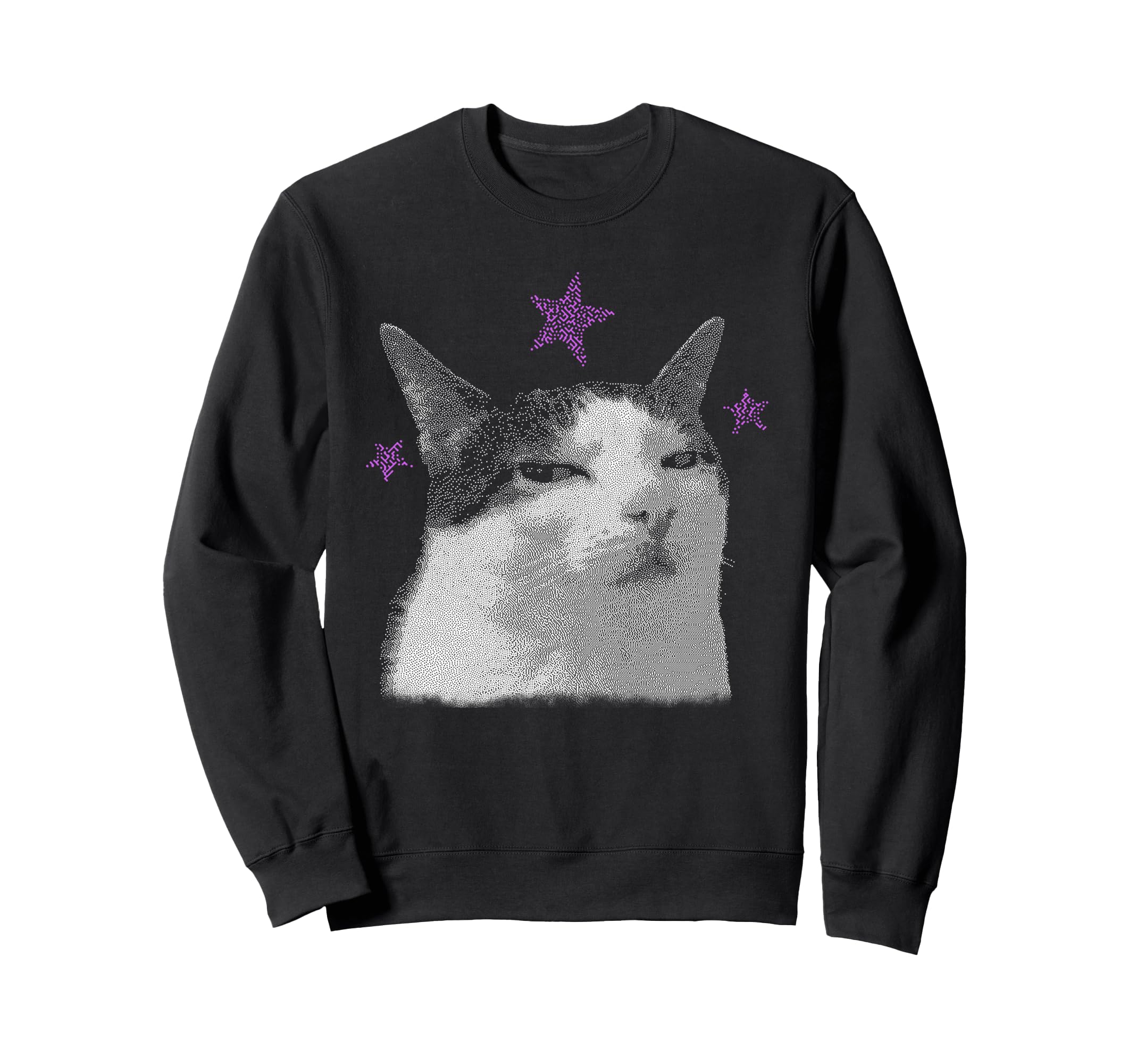 Funny Cat Meme Purple Stars Y2K Silly Sweatshirt - Graphic Print Unisex - T-Shirt, Sweatshirt, Hoodie