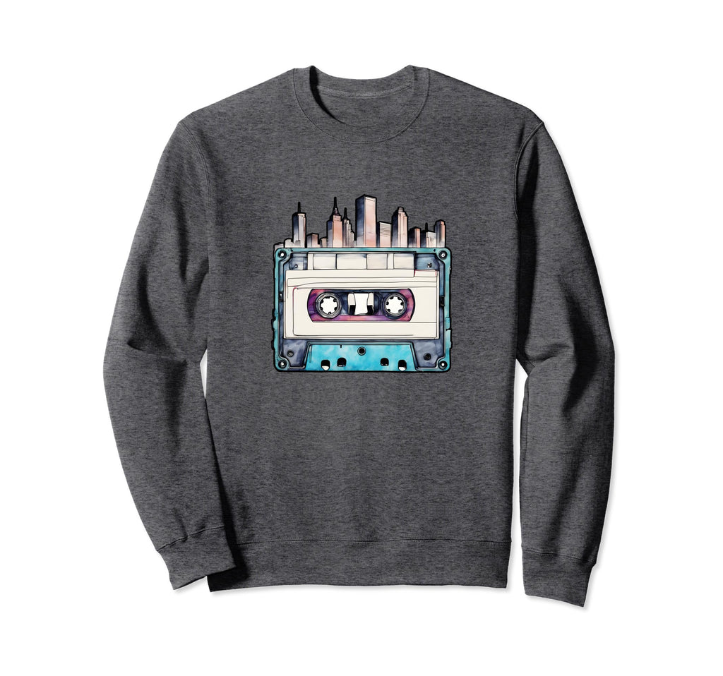 Cassette Tape Skyline Skyscraper Sweatshirt - Fun Novelty Design Men Women - T-Shirt, Sweatshirt, Hoodie