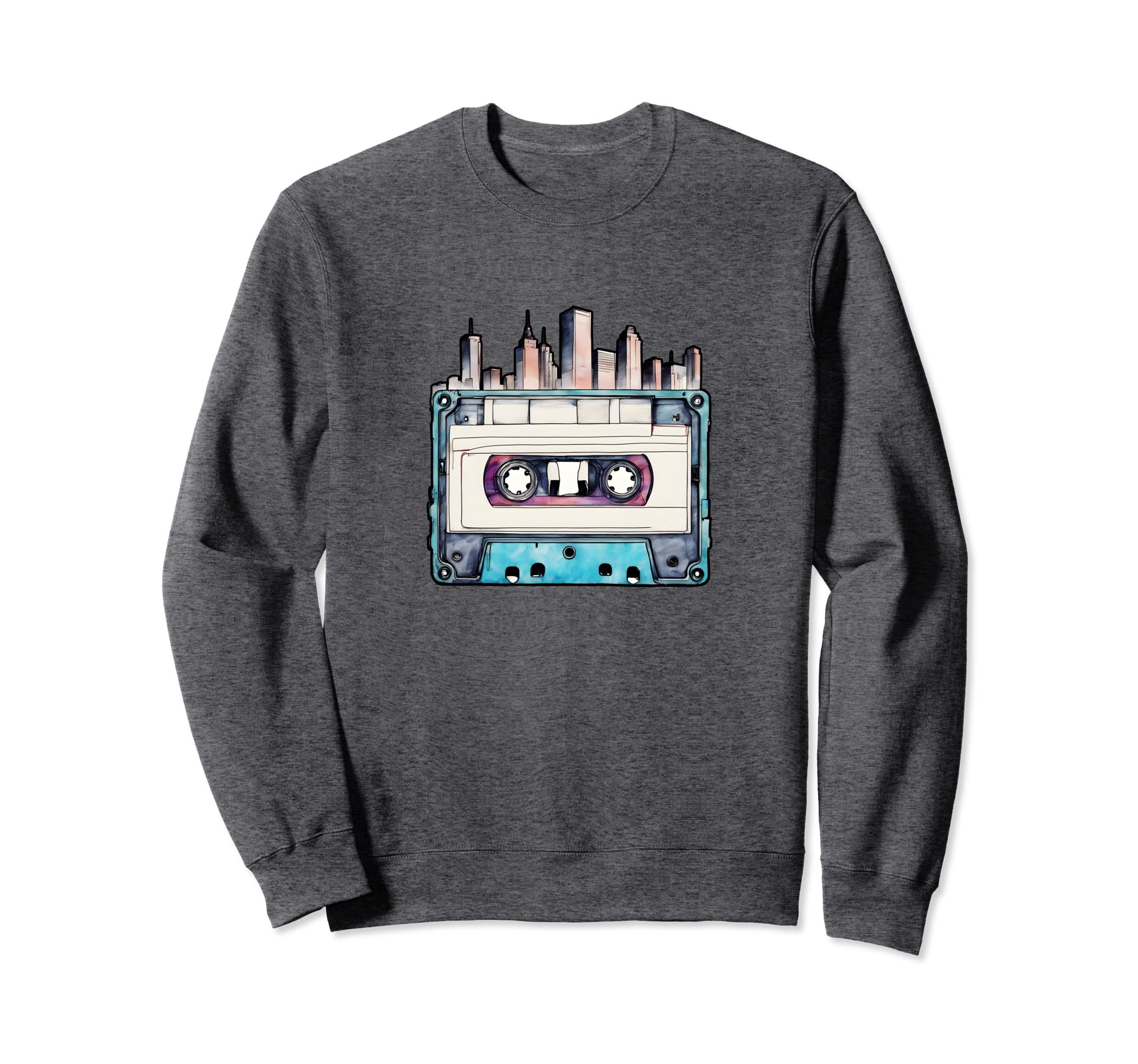 Cassette Tape Skyline Skyscraper Sweatshirt - Fun Novelty Design Men Women - T-Shirt, Sweatshirt, Hoodie