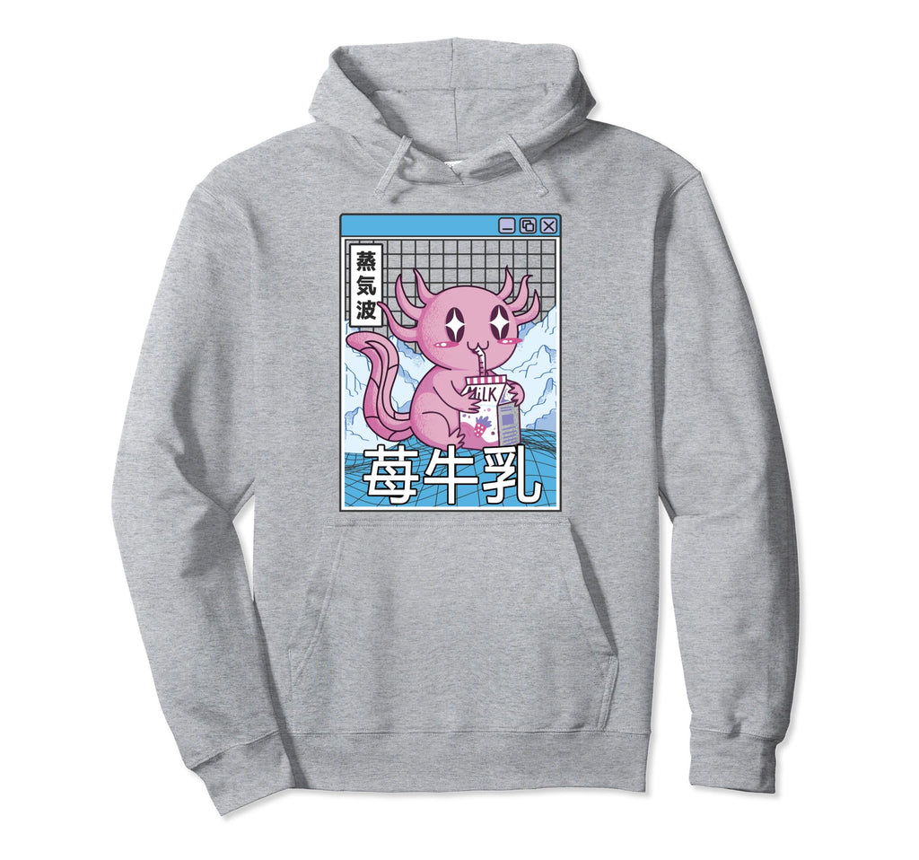 Axolotl Strawberry Milk Kawaii Hoodie - Trendy Graphic for Adults - T-Shirt, Sweatshirt, Hoodie