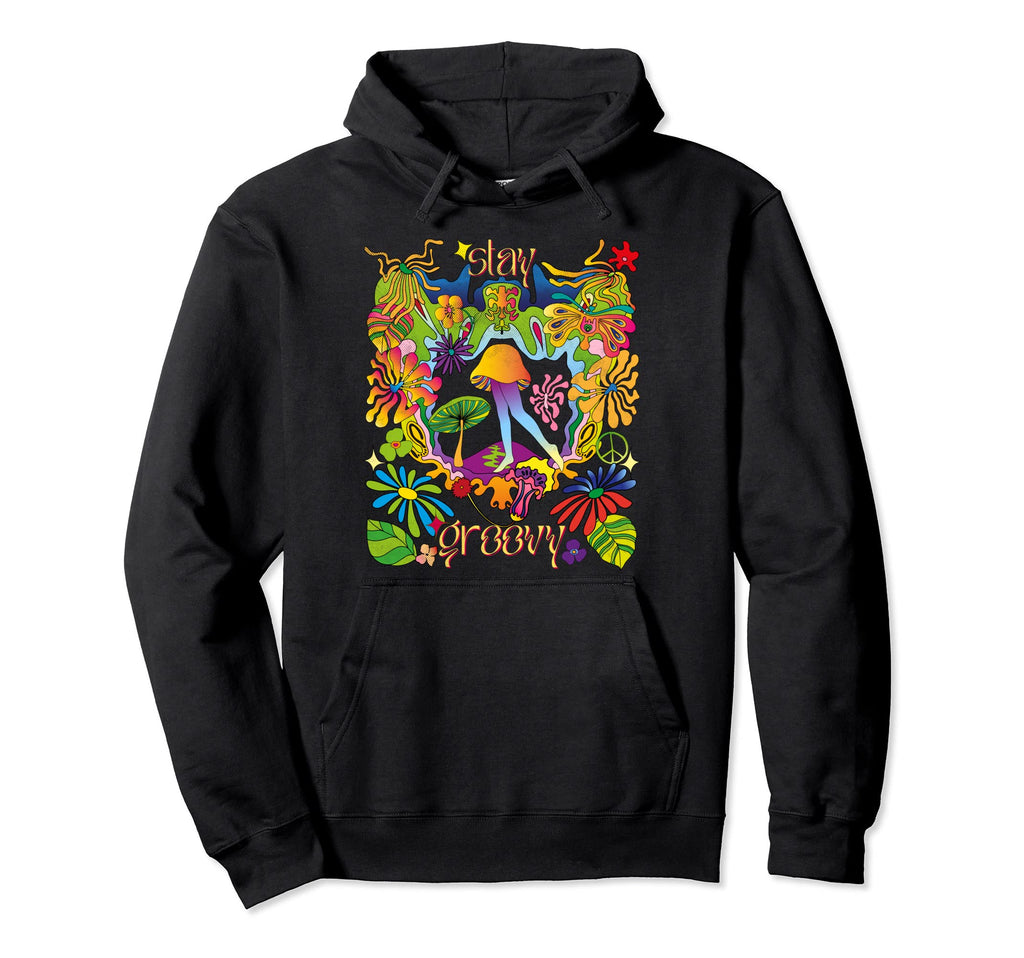 Stay Groovy 70S Mushroom Hippie Grunge Hoodie - Minimalist Print Men Women - T-Shirt, Sweatshirt, Hoodie
