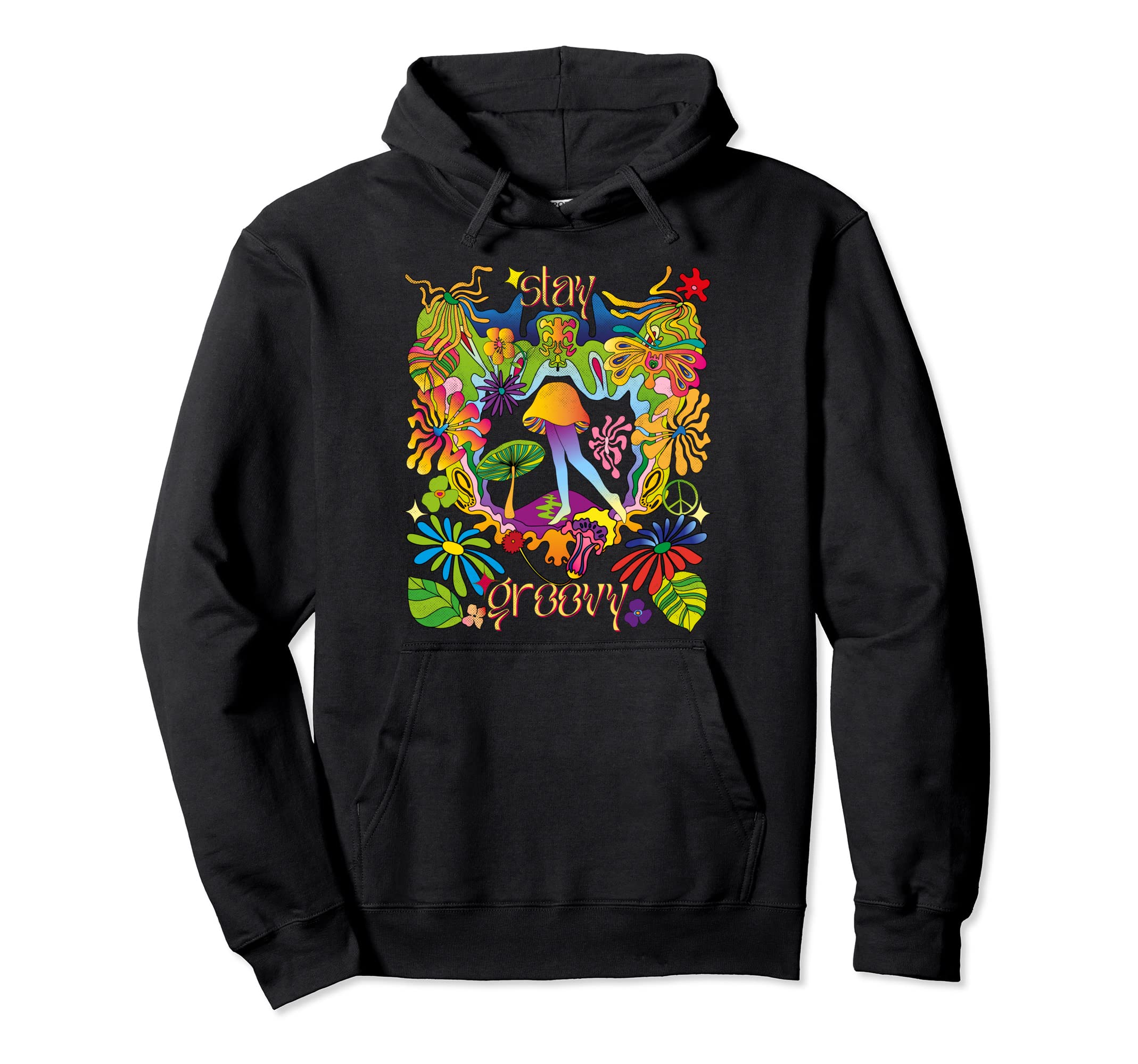 Stay Groovy 70S Mushroom Hippie Grunge Hoodie - Minimalist Print Men Women - T-Shirt, Sweatshirt, Hoodie