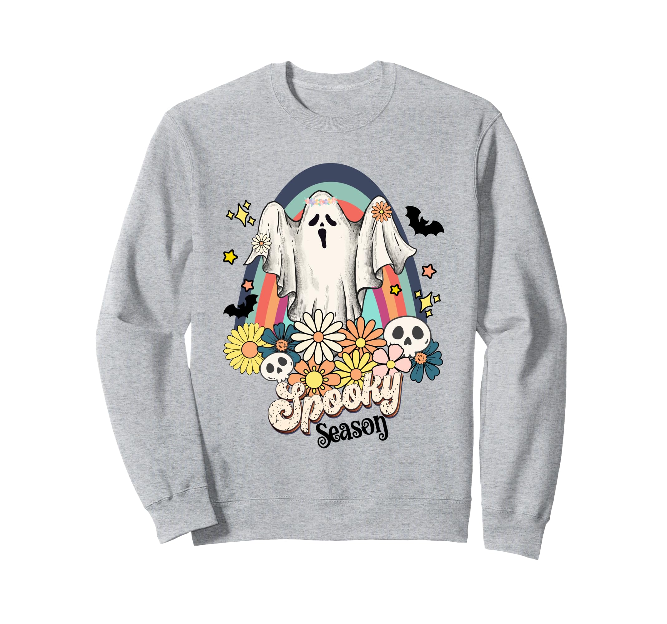 Rainbow Floral Ghost Spooky Sweatshirt - Aesthetic Graphic Men Women - T-Shirt, Sweatshirt, Hoodie