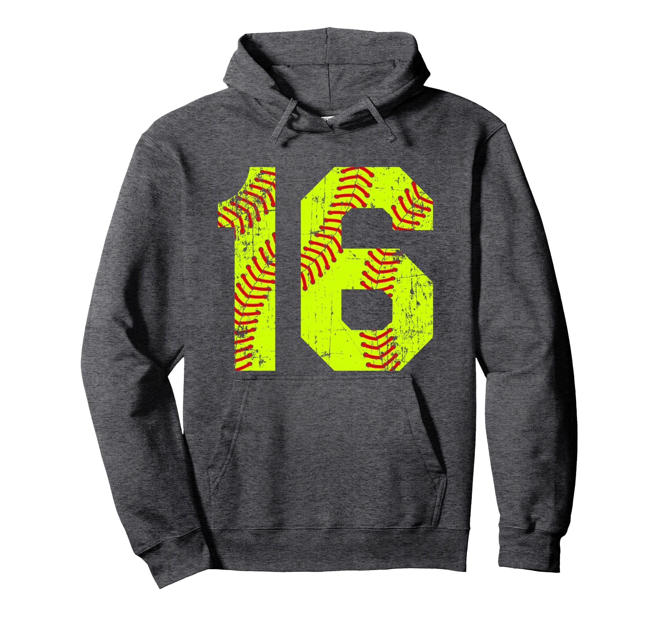 Softball 16 Jersey Number Hoodie - Fun Novelty Design for Adults - T-Shirt, Sweatshirt, Hoodie