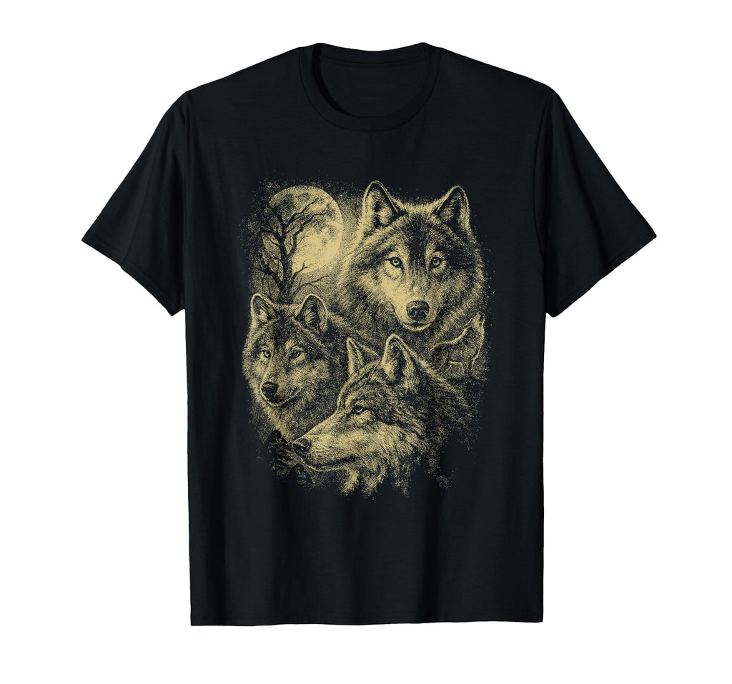 Wolf 90S Under Moon Grunge Wolf Faded T-Shirt - Minimalist Print for Adults - T-Shirt, Sweatshirt, Hoodie