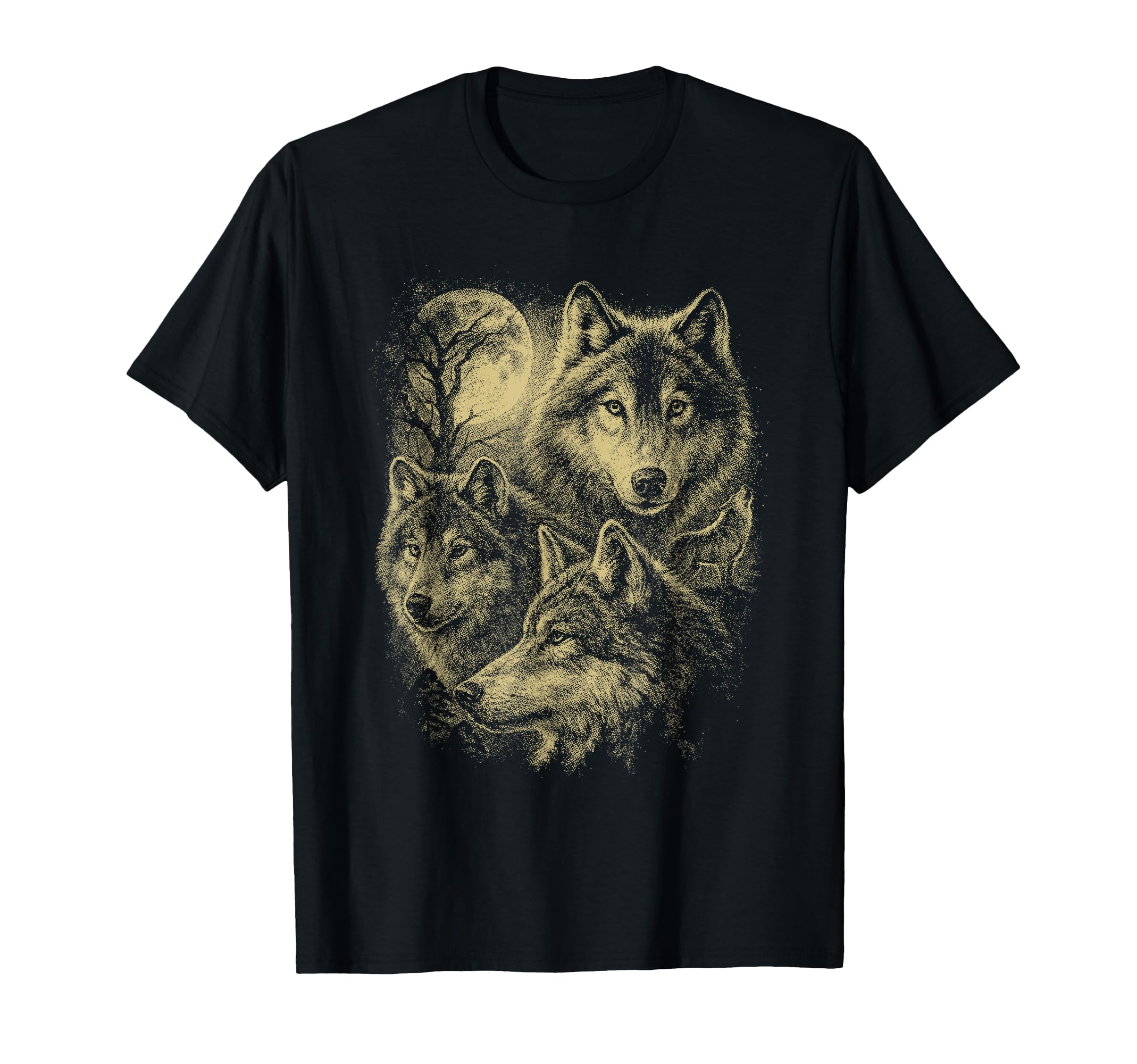 Wolf 90S Under Moon Grunge Wolf Faded T-Shirt - Minimalist Print for Adults - T-Shirt, Sweatshirt, Hoodie