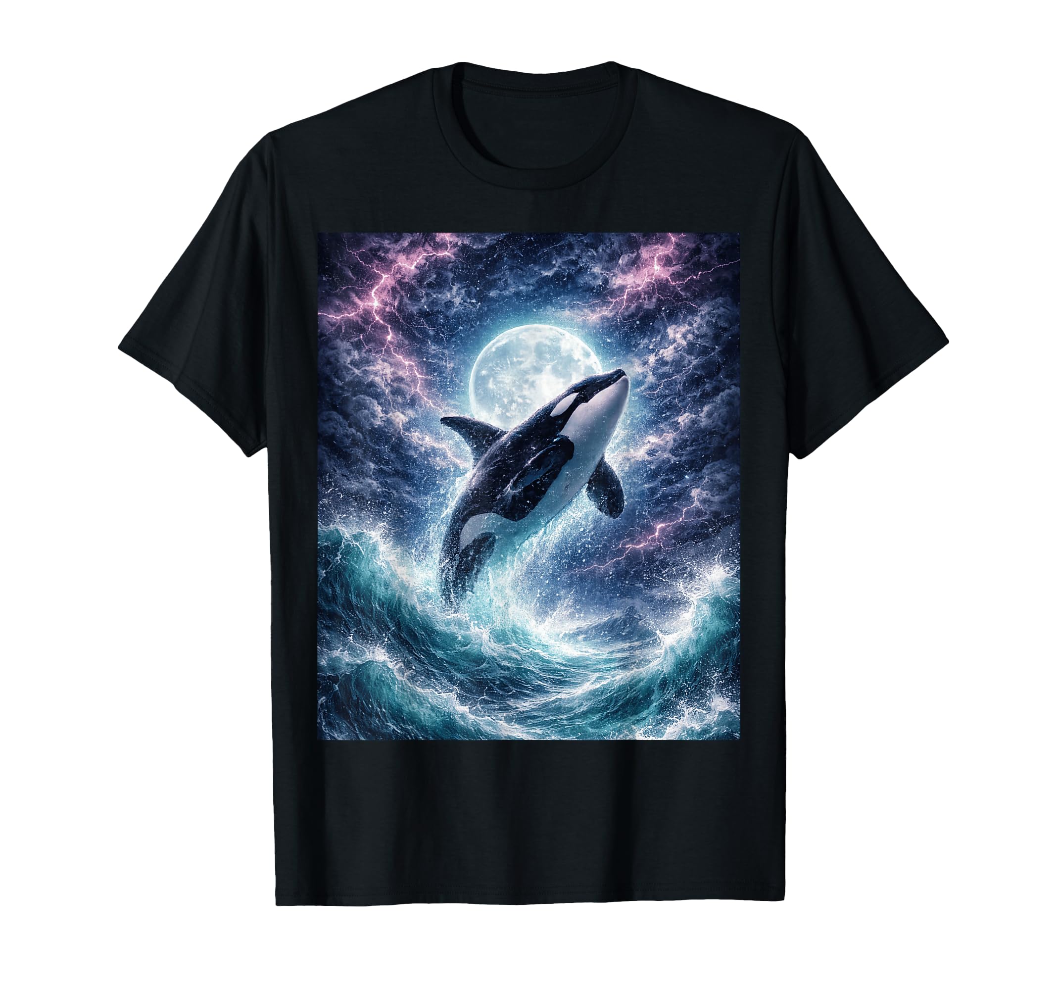Orca Midnight Lightning 90S Ocean Art T-Shirt - Custom Art Print for Adults - T-Shirt, Sweatshirt, Hoodie