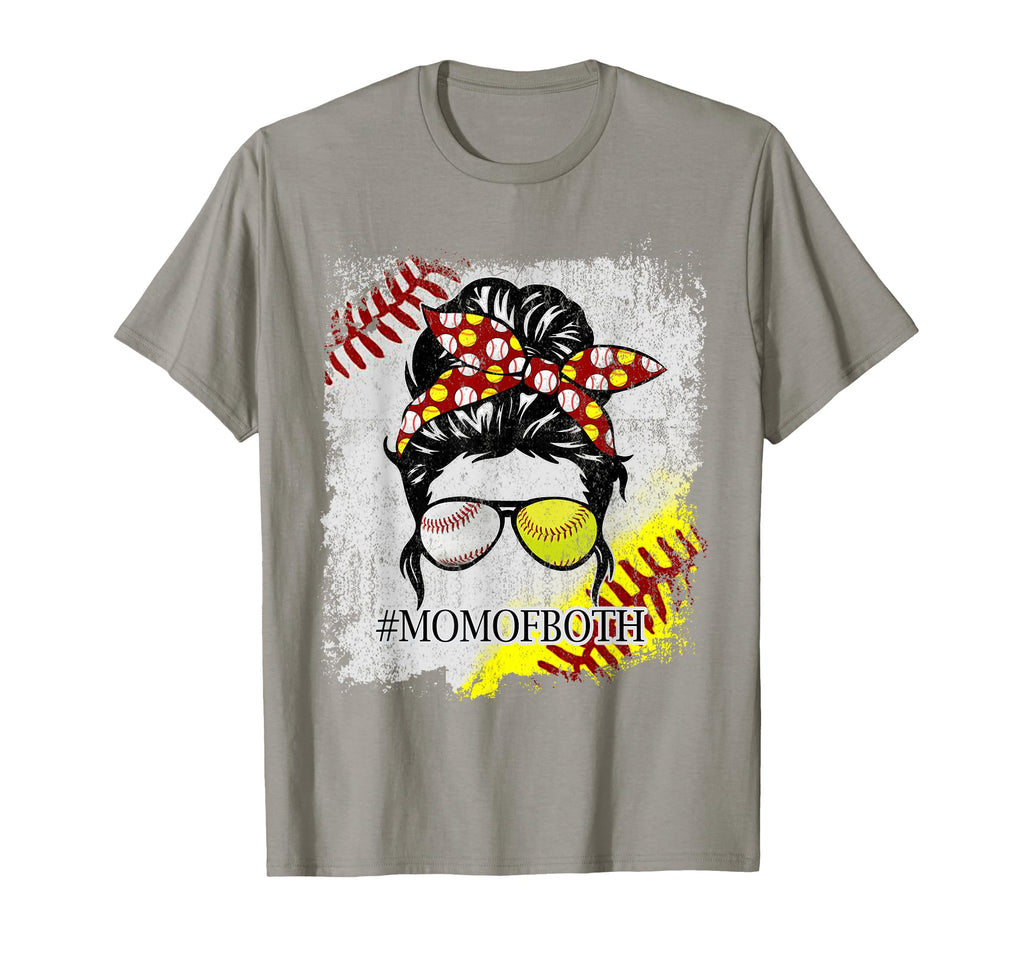 Messy Bun Hair Mom Both Softball Baseball T-Shirt - Trendy Graphic Unisex - T-Shirt, Sweatshirt, Hoodie