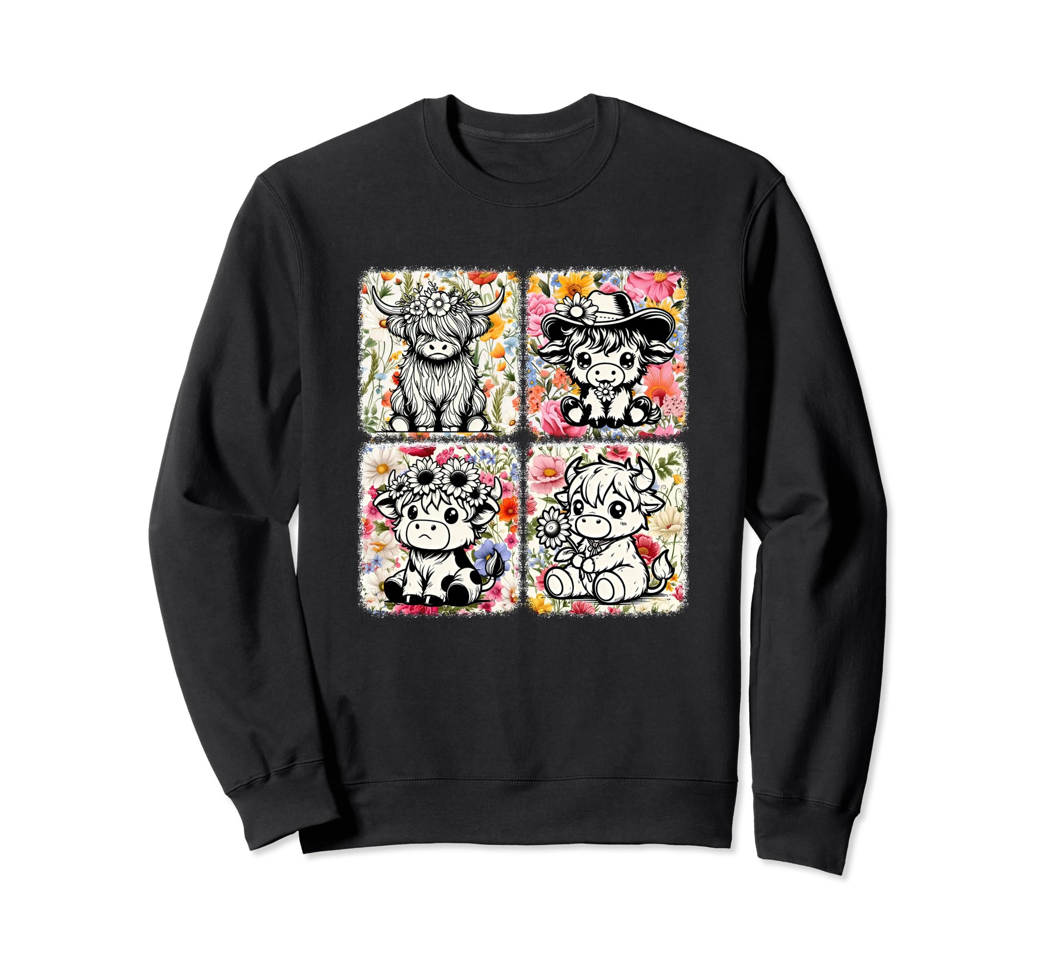 Boho Cow Farm Flower Farmer Floral Sweatshirt - Unique Graphic Men Women - T-Shirt, Sweatshirt, Hoodie