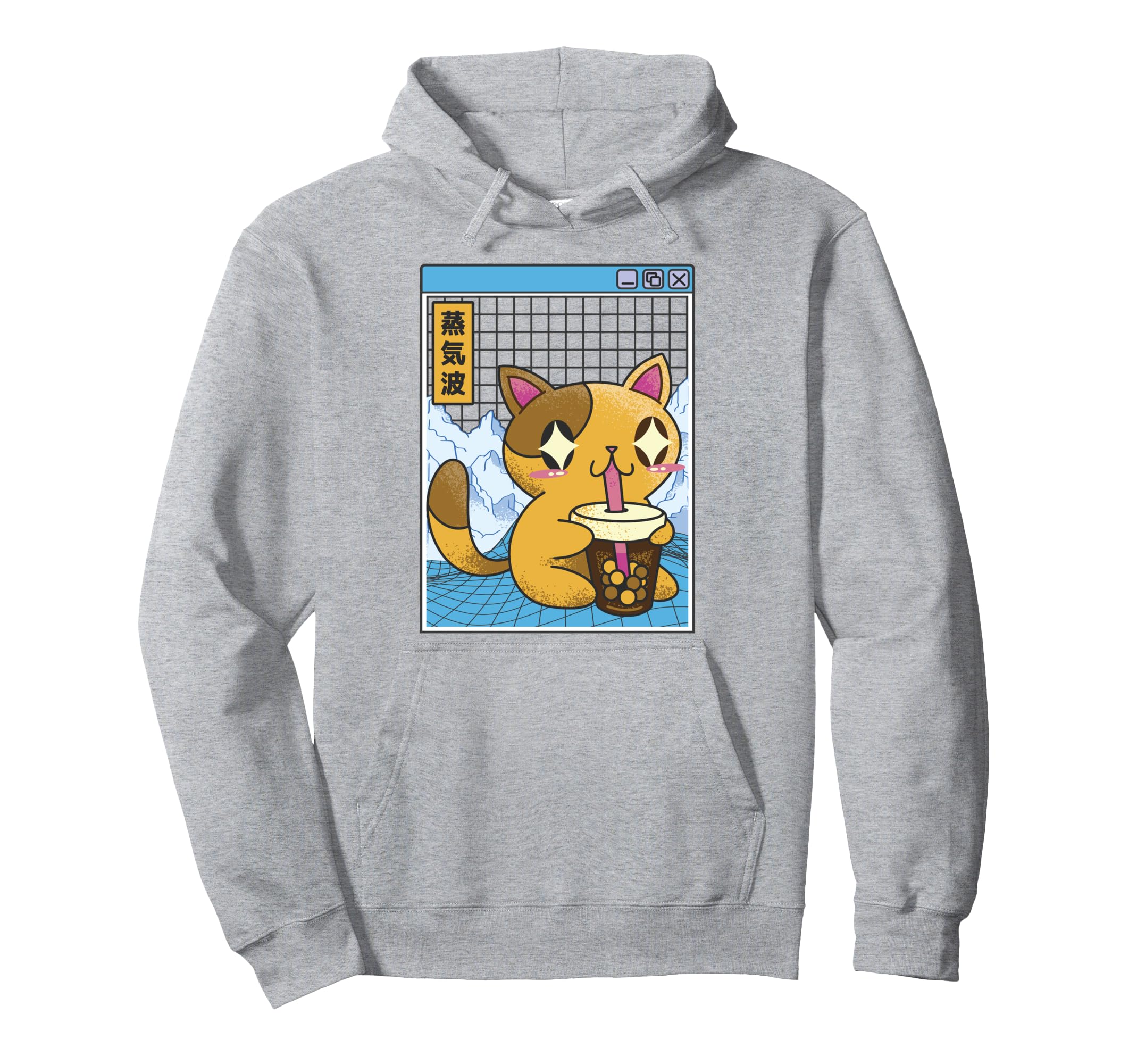 Cat Drinking Bubble Tea Kawaii Vaporwave Hoodie - Graphic Print Unisex - T-Shirt, Sweatshirt, Hoodie