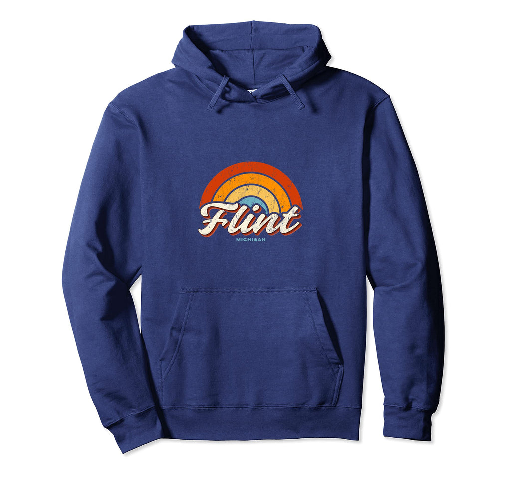 Flint Michigan Mi Rainbow 70S Hoodie - Minimalist Print for Adults - T-Shirt, Sweatshirt, Hoodie