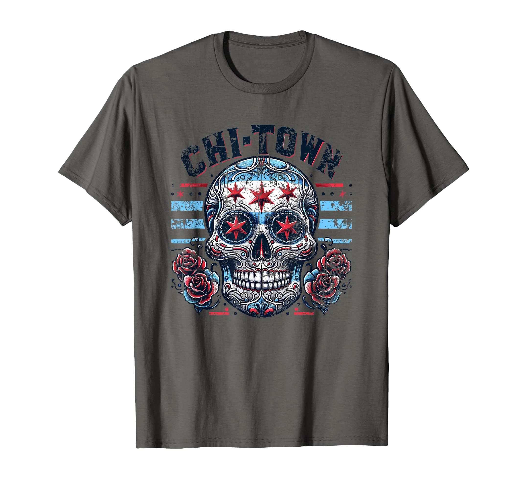 Chicago Flag Skull Goth Chi Town Chitown T-Shirt - Minimalist Print Unisex - T-Shirt, Sweatshirt, Hoodie