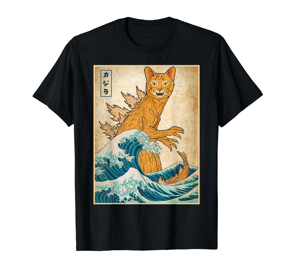 Catzilla Monster Wave Off Kanagawa Japan T-Shirt - Novelty Apparel Unisex - T-Shirt, Sweatshirt, Hoodie