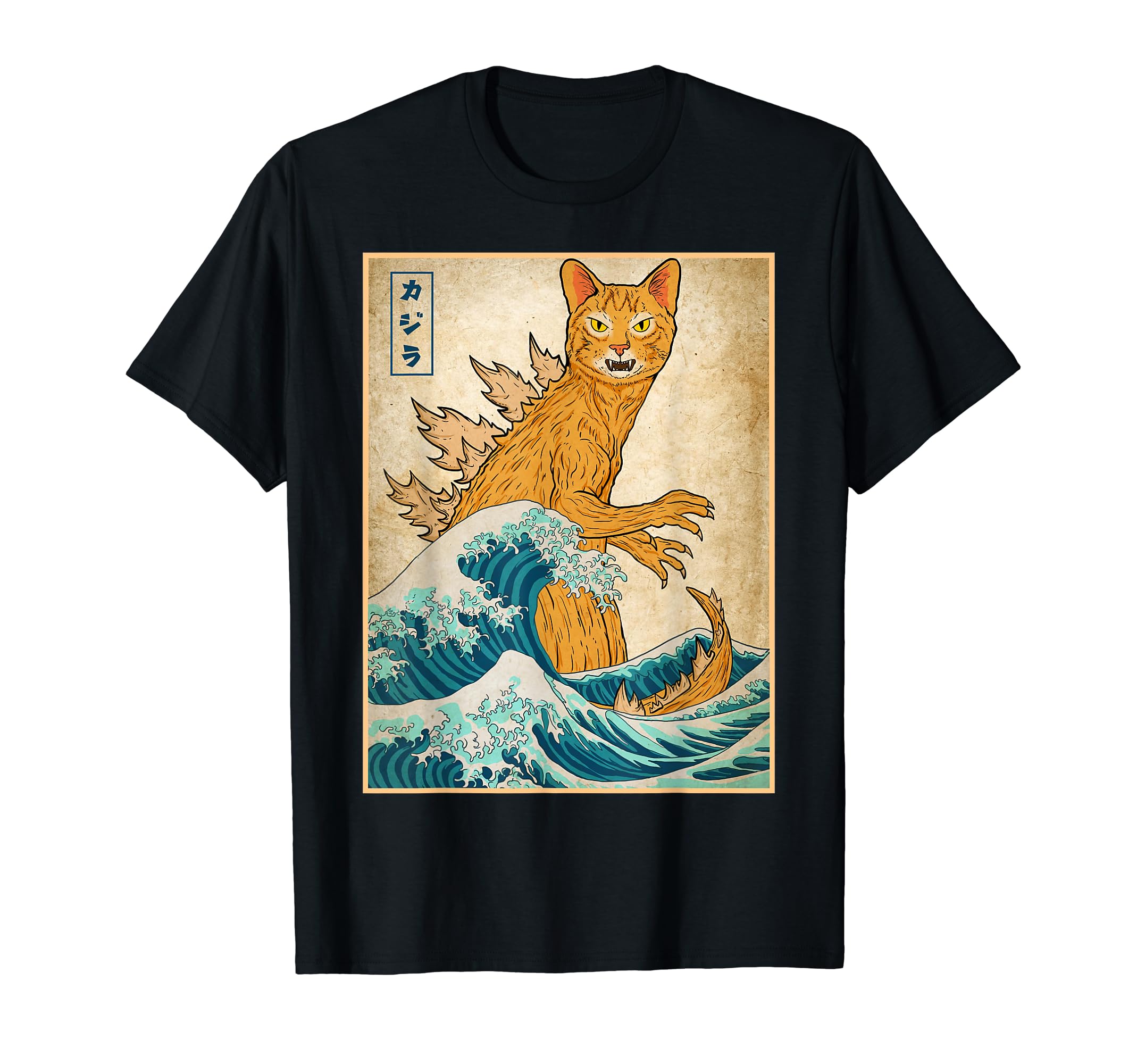 Catzilla Monster Wave Off Kanagawa Japan T-Shirt - Novelty Apparel Unisex - T-Shirt, Sweatshirt, Hoodie
