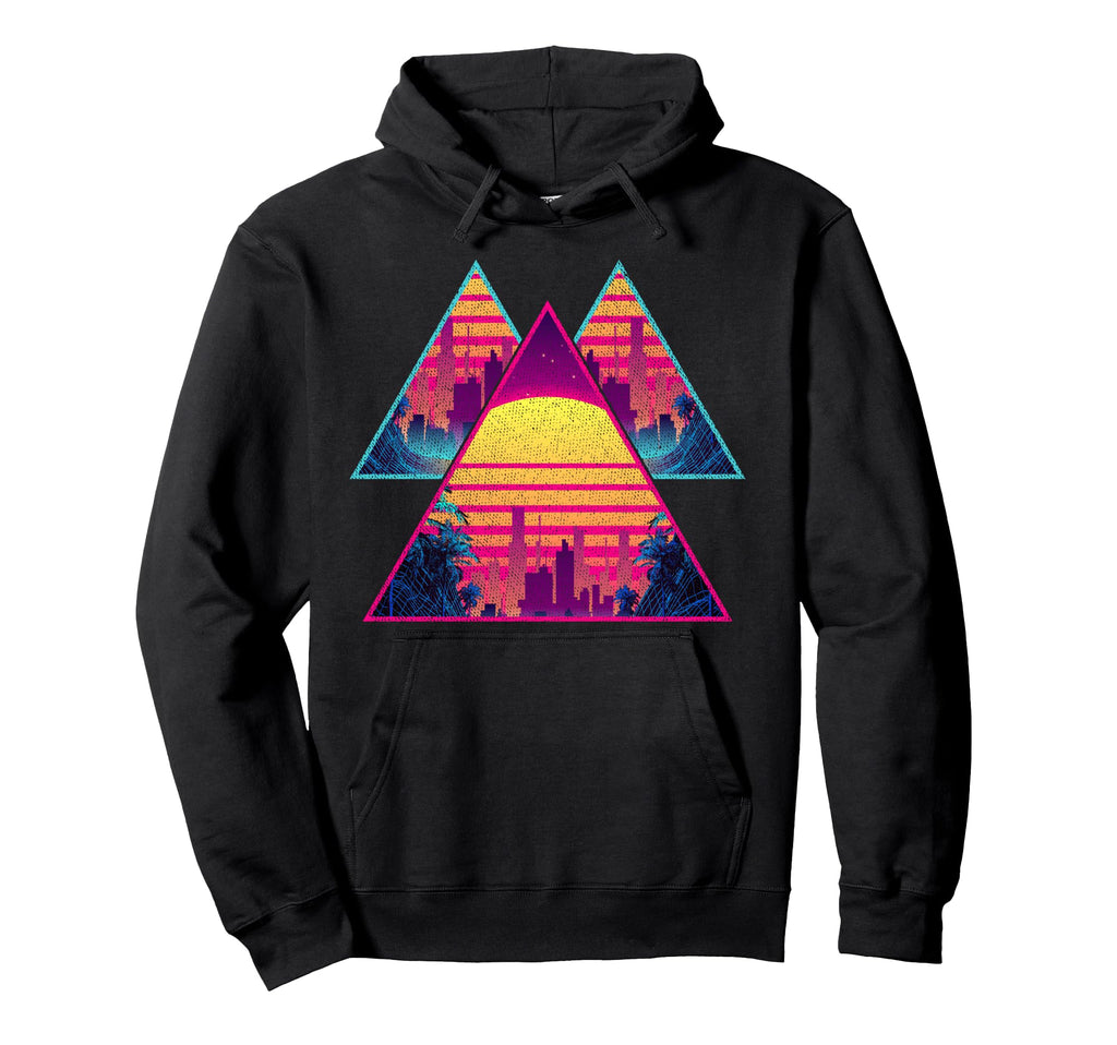 80S Vaporwave Aesthetic Skyline Hoodie - Casual Everyday Wear for Adults - T-Shirt, Sweatshirt, Hoodie