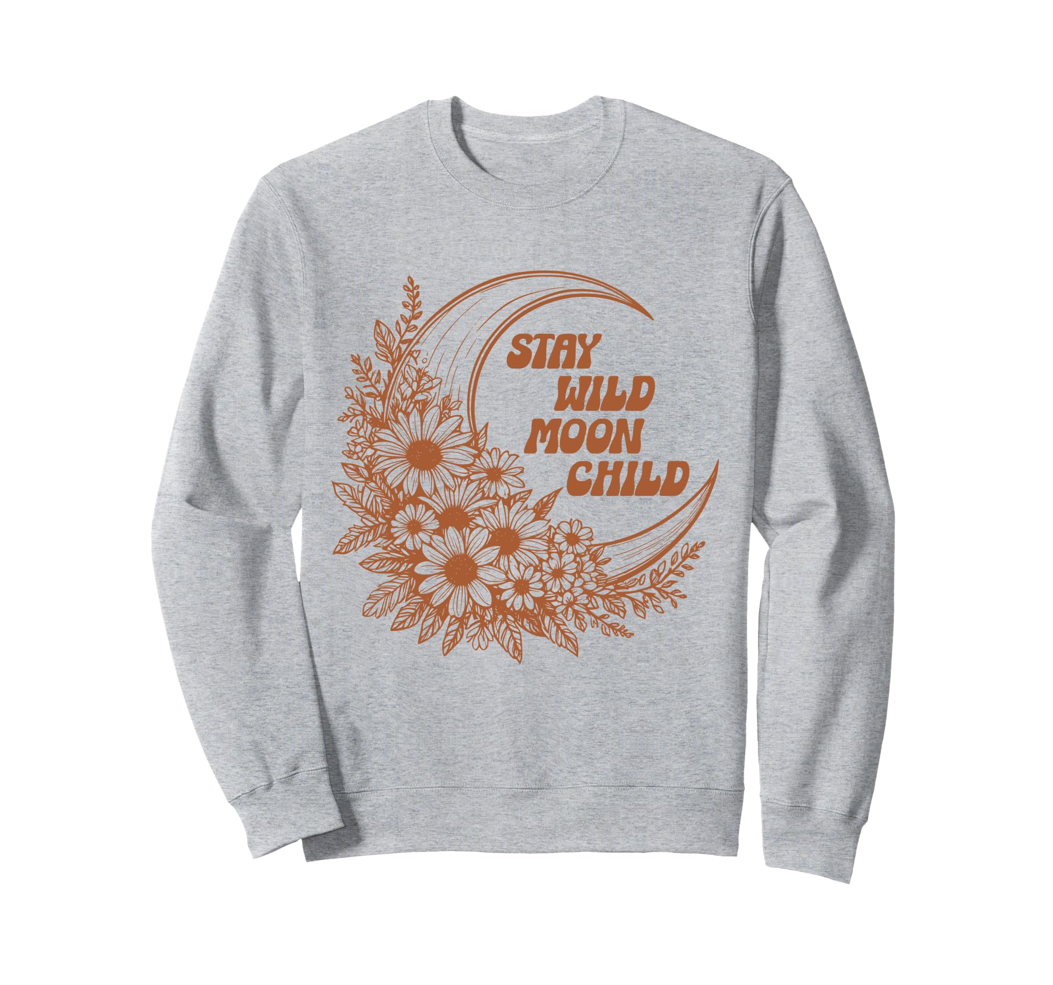 Boho Moon Floral Wildflower Line Sweatshirt - Aesthetic Graphic Men Women - T-Shirt, Sweatshirt, Hoodie