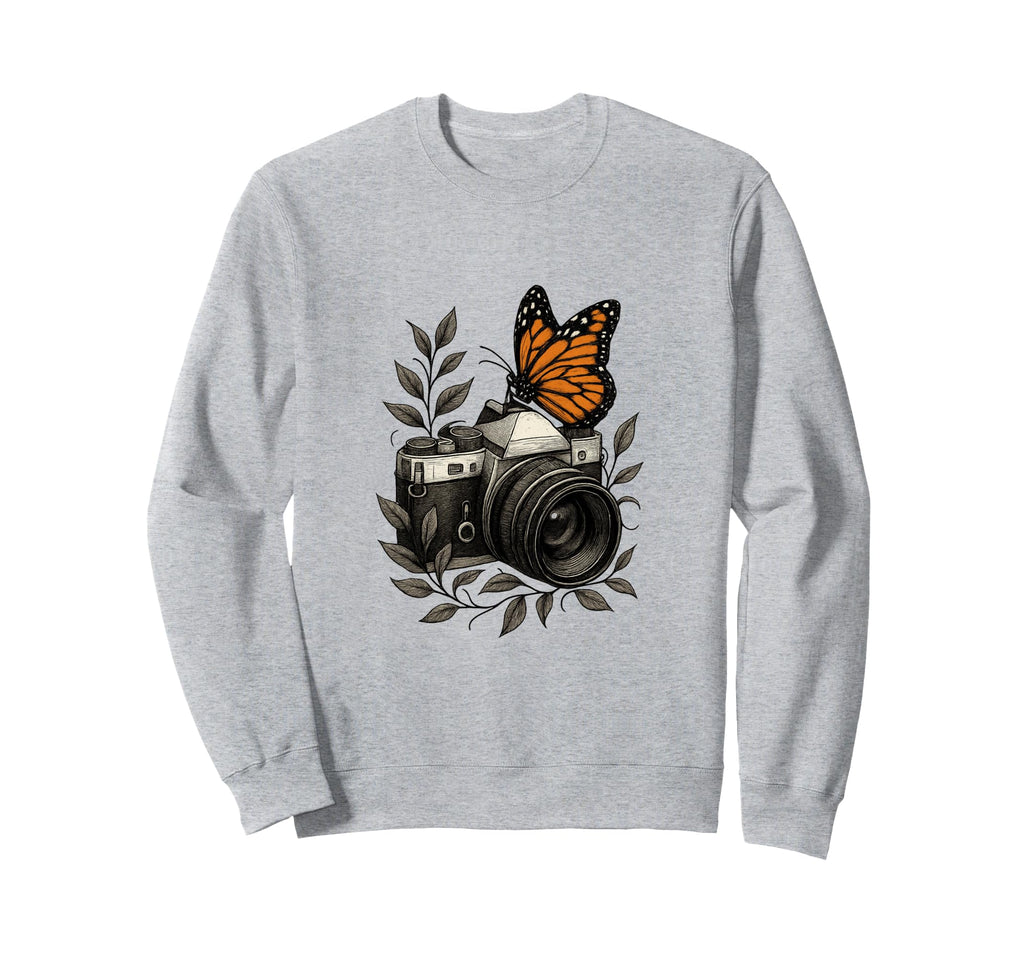 Camera Monarch Butterfly Nature Art Sweatshirt - Unique Graphic for Adults - T-Shirt, Sweatshirt, Hoodie