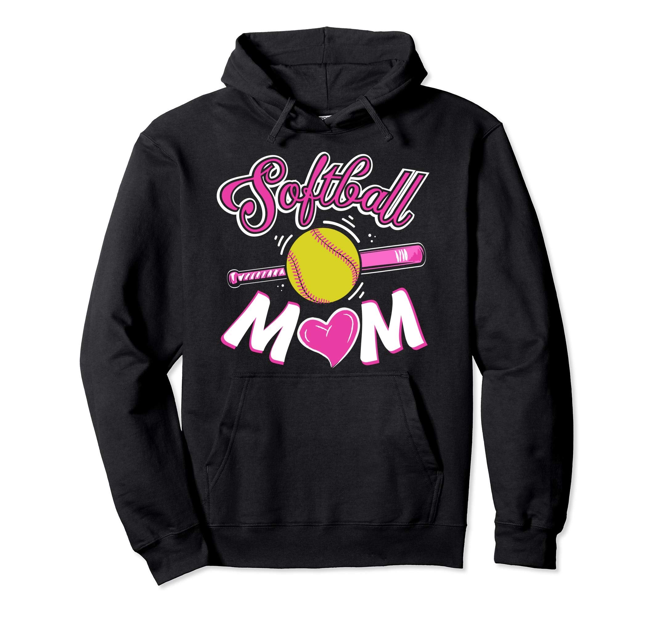 Softball Heart Mom Mothers Day Funny Hoodie - Novelty Apparel for Adults - T-Shirt, Sweatshirt, Hoodie