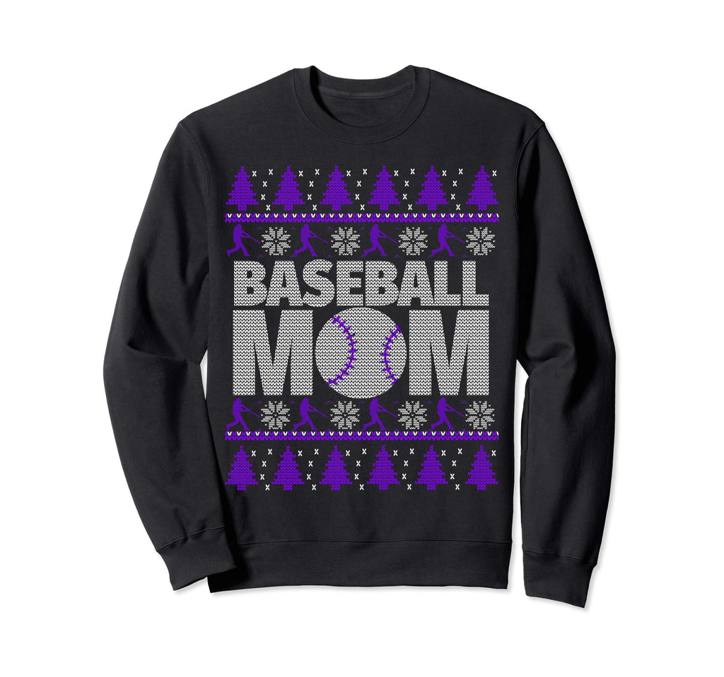 Purple And White Baseball Mom Sweatshirt - Casual Everyday Wear Men Women - T-Shirt, Sweatshirt, Hoodie