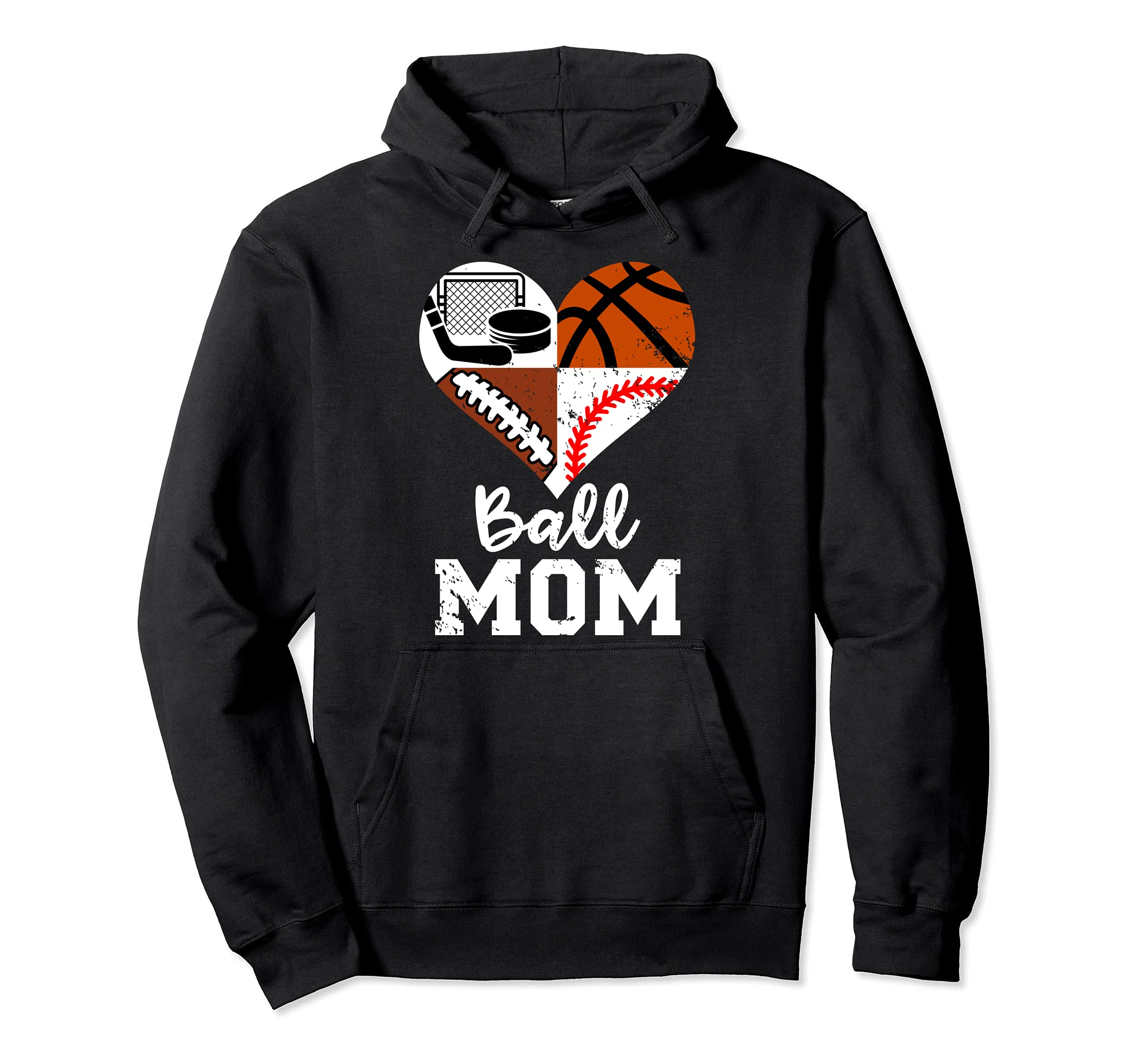 Ball Mom Funny Football Baseball Hoodie - Graphic Print Men Women - T-Shirt, Sweatshirt, Hoodie