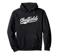 Sheffield England Cursive 1970S Swoosh Dark Hoodie - Graphic Print Unisex - T-Shirt, Sweatshirt, Hoodie