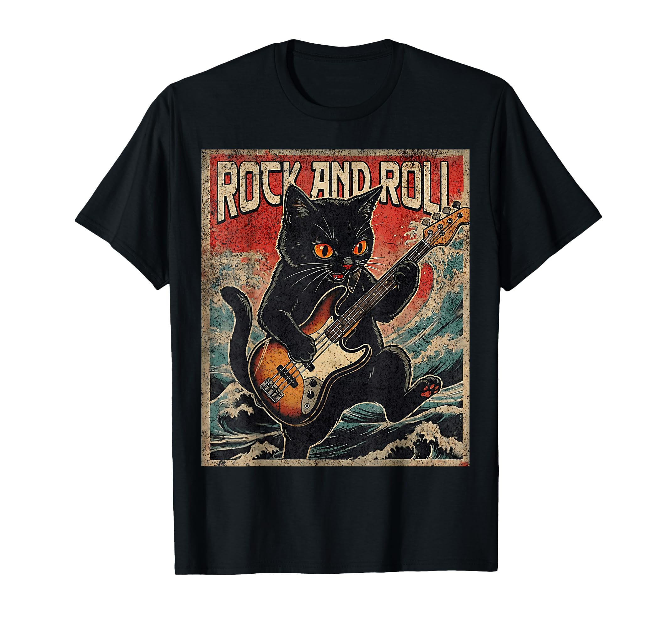 Cat Playing Bass Guitar Rock T-Shirt - Casual Everyday Wear for Adults - T-Shirt, Sweatshirt, Hoodie