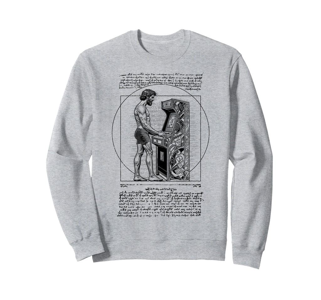 Arcade Gamer Vitruvian Leonardo Sweatshirt - Minimalist Print for Adults - T-Shirt, Sweatshirt, Hoodie