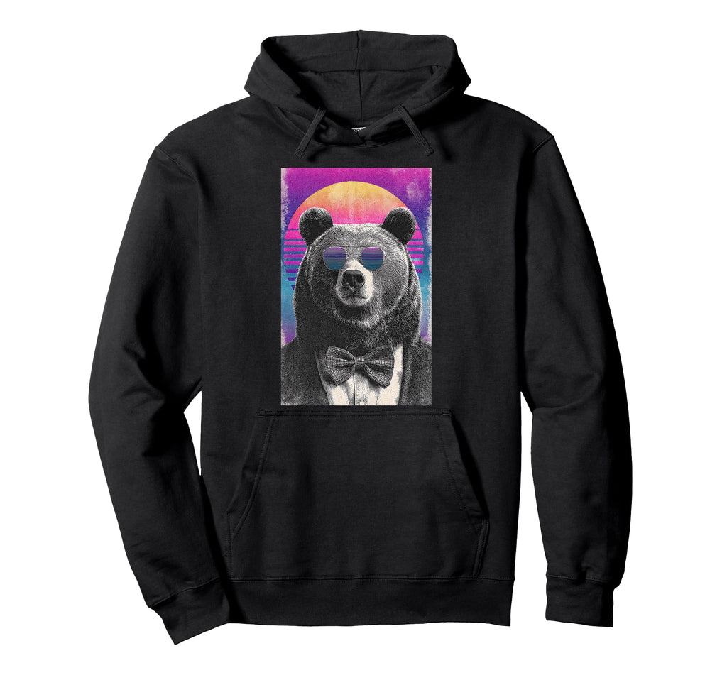 Funny Bear Bow Tie 80S Synthwave Hoodie - Streetwear Style Unisex - T-Shirt, Sweatshirt, Hoodie