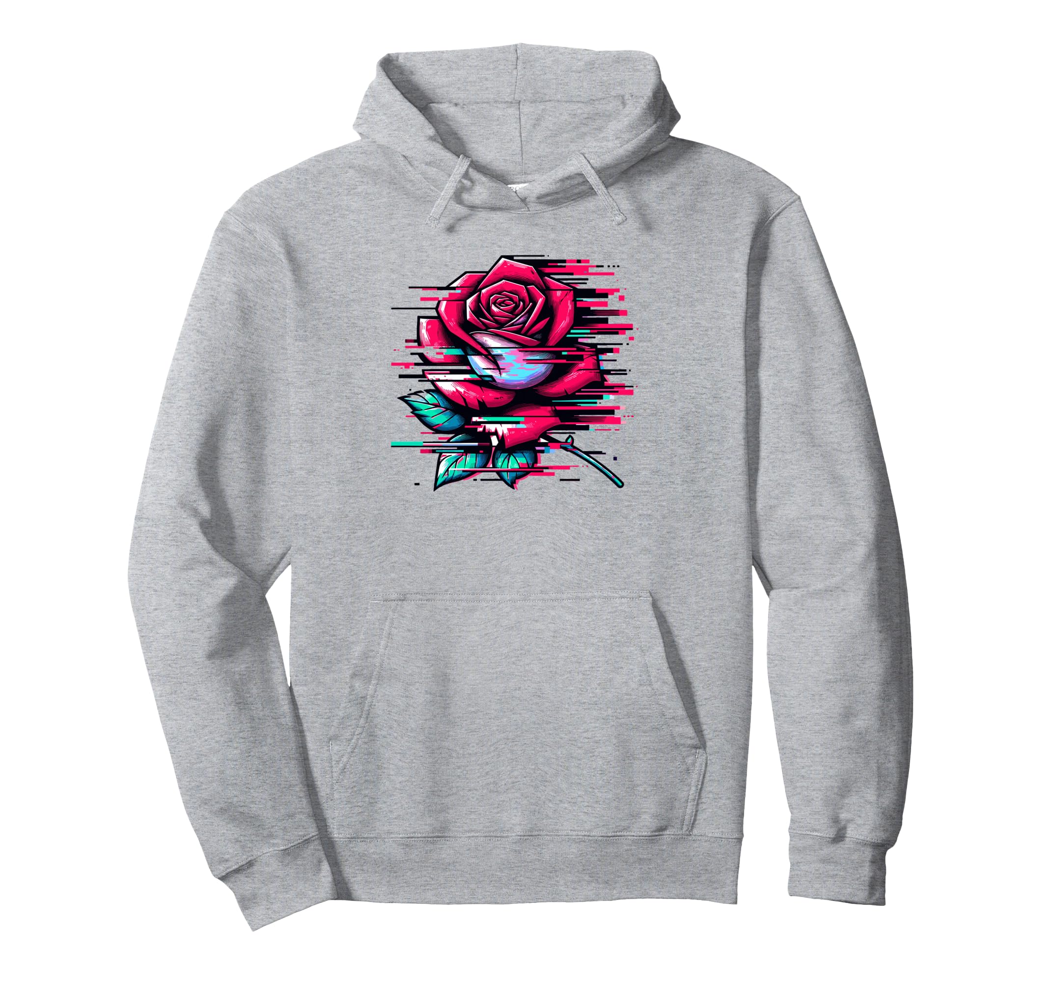Rose Flower Glitch Optical Illusion Hoodie - Graphic Print for Adults - T-Shirt, Sweatshirt, Hoodie