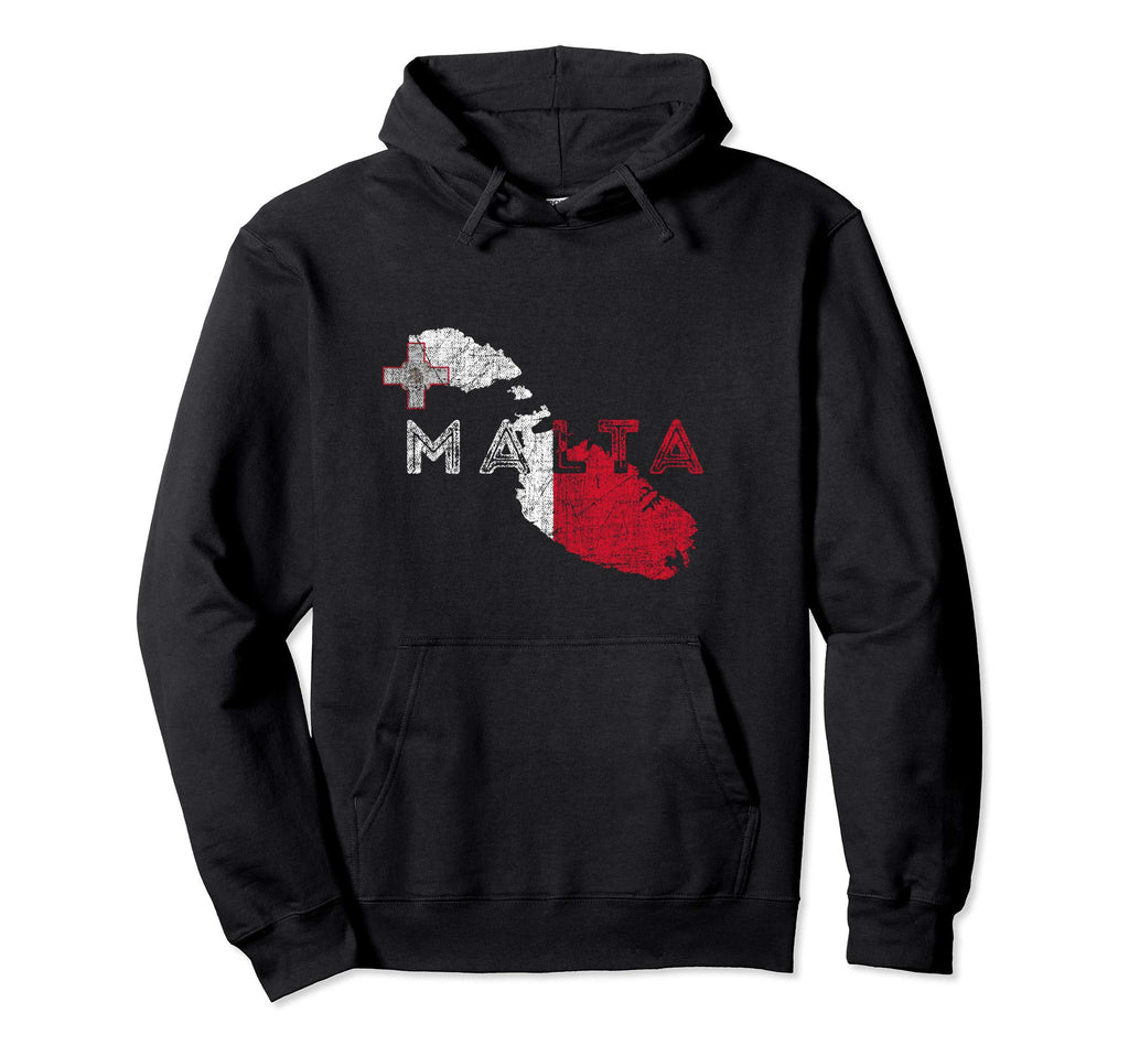 Maltese Map And Flag Distressed Malta Hoodie - Minimalist Print for Adults - T-Shirt, Sweatshirt, Hoodie