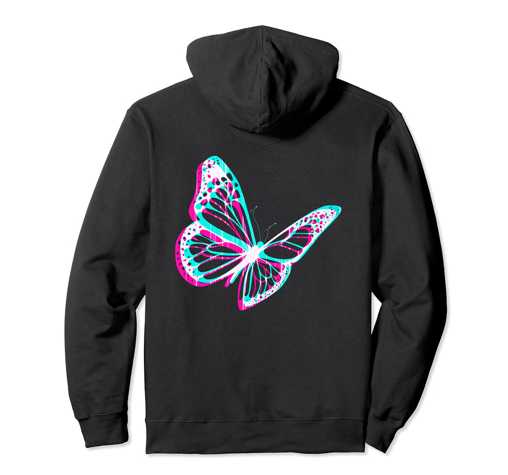 Aesthetic Butterfly Glitch E E Back Hoodie - Casual Everyday Wear Unisex - T-Shirt, Sweatshirt, Hoodie