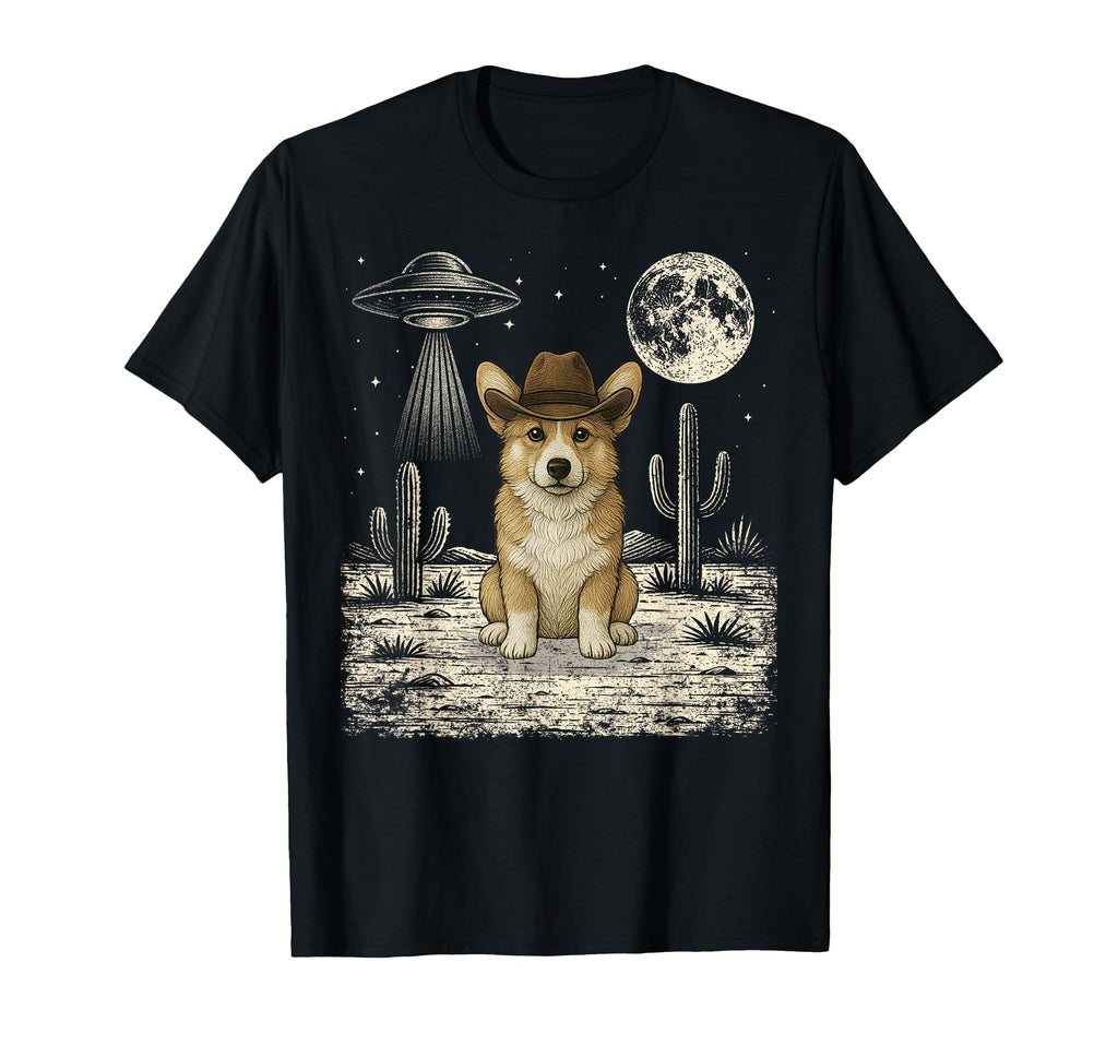 Funny Corgi Cowboy Western Dog Ufo T-Shirt - Novelty Apparel Men Women - T-Shirt, Sweatshirt, Hoodie