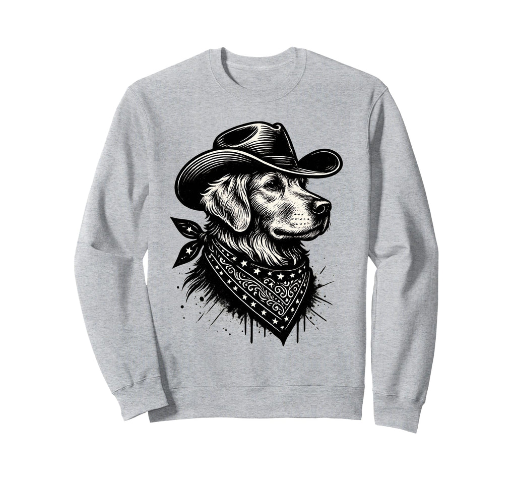 Funny Golden Retriever Cowboy Western Sweatshirt - Unique Graphic Unisex - T-Shirt, Sweatshirt, Hoodie