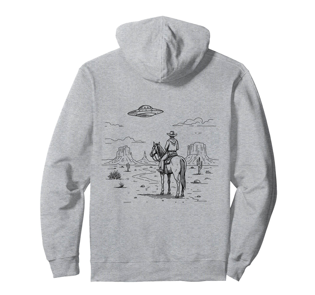 Western Cowboy Ufo Alien Aesthetic Hoodie - Unique Graphic Men Women - T-Shirt, Sweatshirt, Hoodie