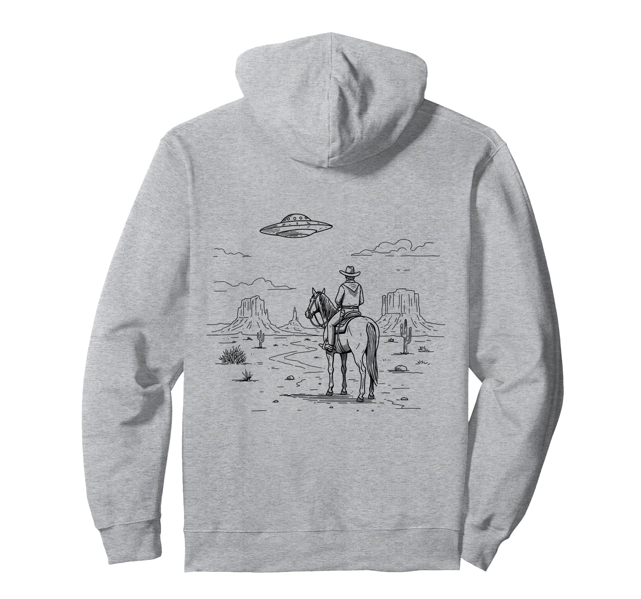 Western Cowboy Ufo Alien Aesthetic Hoodie - Unique Graphic Men Women - T-Shirt, Sweatshirt, Hoodie