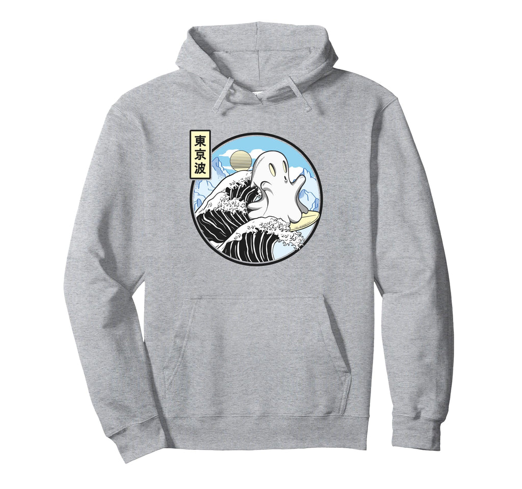 Happy Surfing Ghost Kanagawa Wave Hoodie - Unique Graphic Men Women - T-Shirt, Sweatshirt, Hoodie