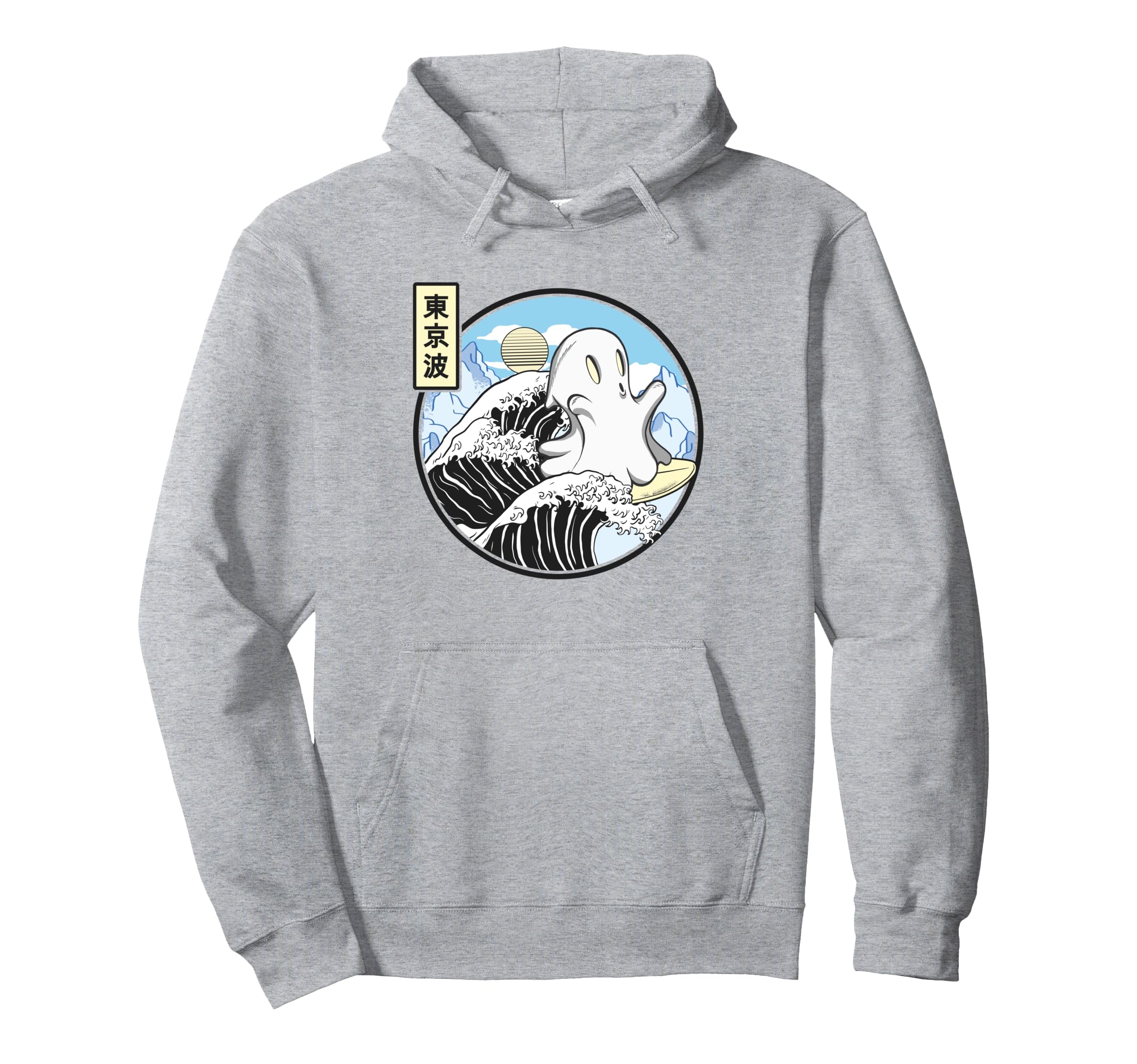 Happy Surfing Ghost Kanagawa Wave Hoodie - Unique Graphic Men Women - T-Shirt, Sweatshirt, Hoodie