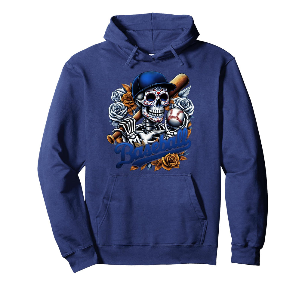 Baseball Sugar Skull Day Dead Mexican Hoodie - Graphic Print Men Women - T-Shirt, Sweatshirt, Hoodie