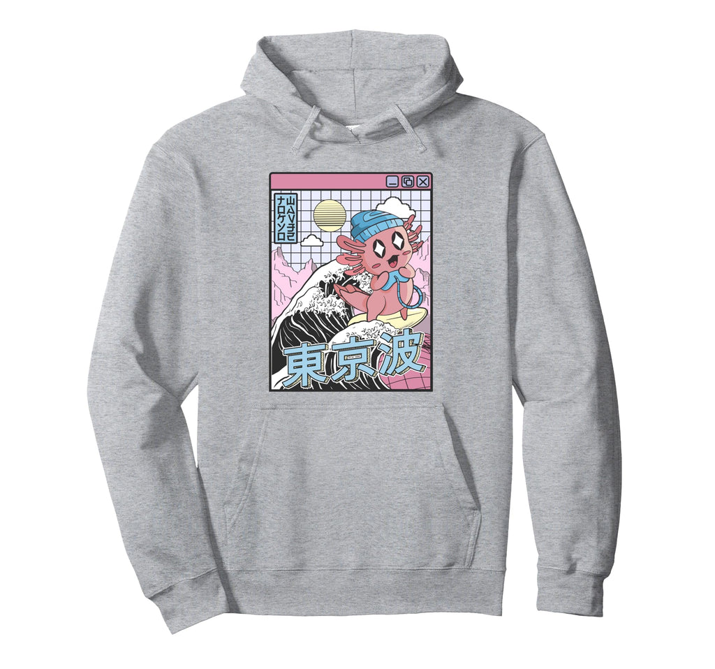 Gaming Axolotl Surfing Kanagawa Wave Hoodie - Streetwear Style Men Women - T-Shirt, Sweatshirt, Hoodie