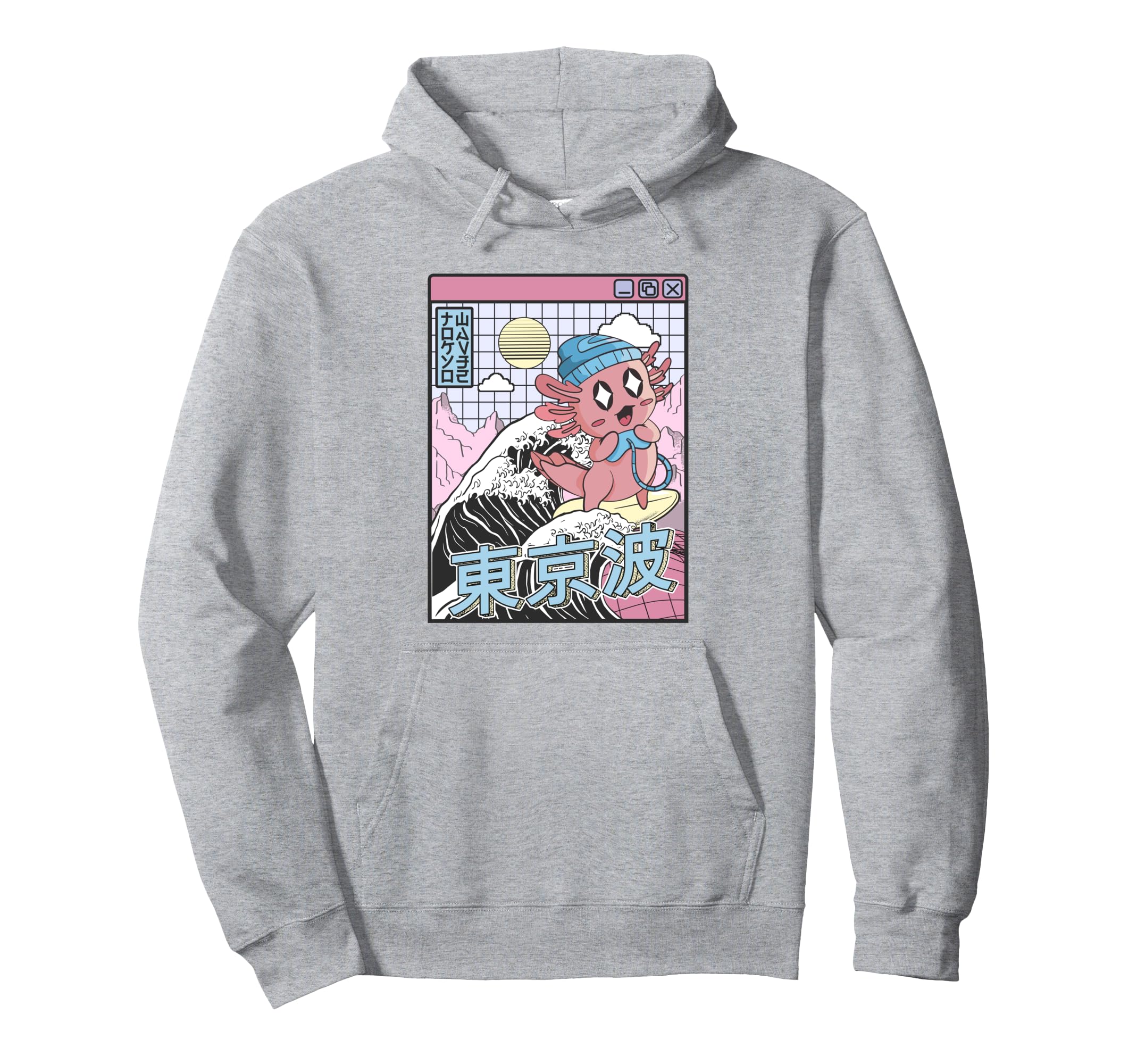 Gaming Axolotl Surfing Kanagawa Wave Hoodie - Streetwear Style Men Women - T-Shirt, Sweatshirt, Hoodie