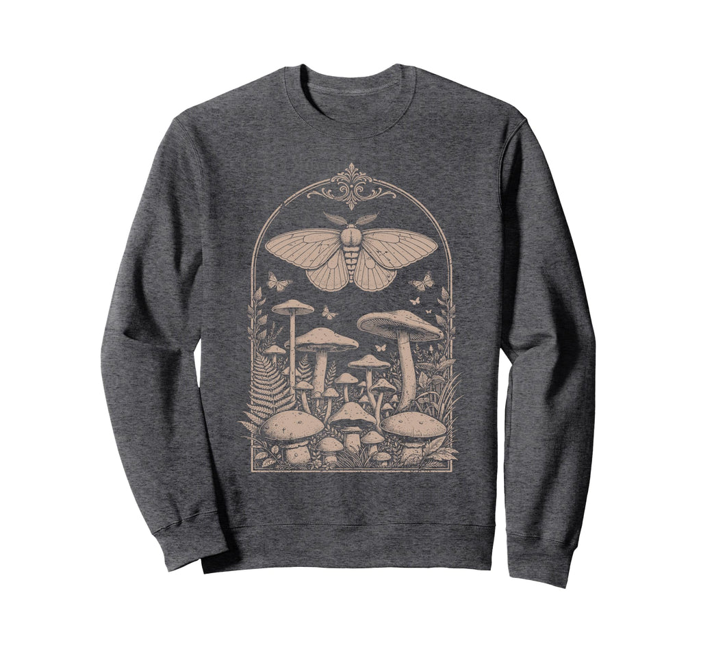 Butterfly Moth Mushrooms Floral Sweatshirt - Novelty Apparel for Adults - T-Shirt, Sweatshirt, Hoodie