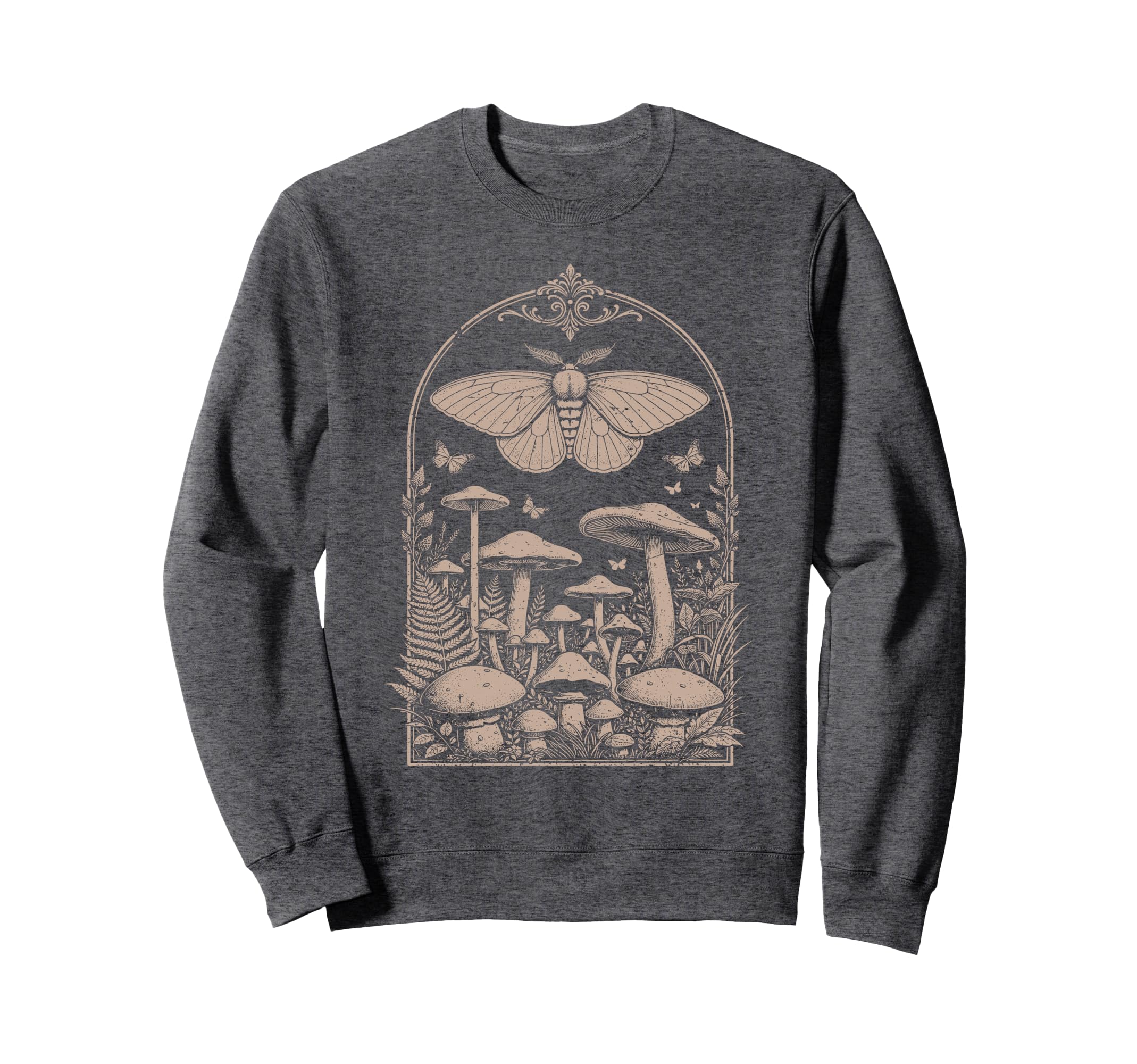 Butterfly Moth Mushrooms Floral Sweatshirt - Novelty Apparel for Adults - T-Shirt, Sweatshirt, Hoodie