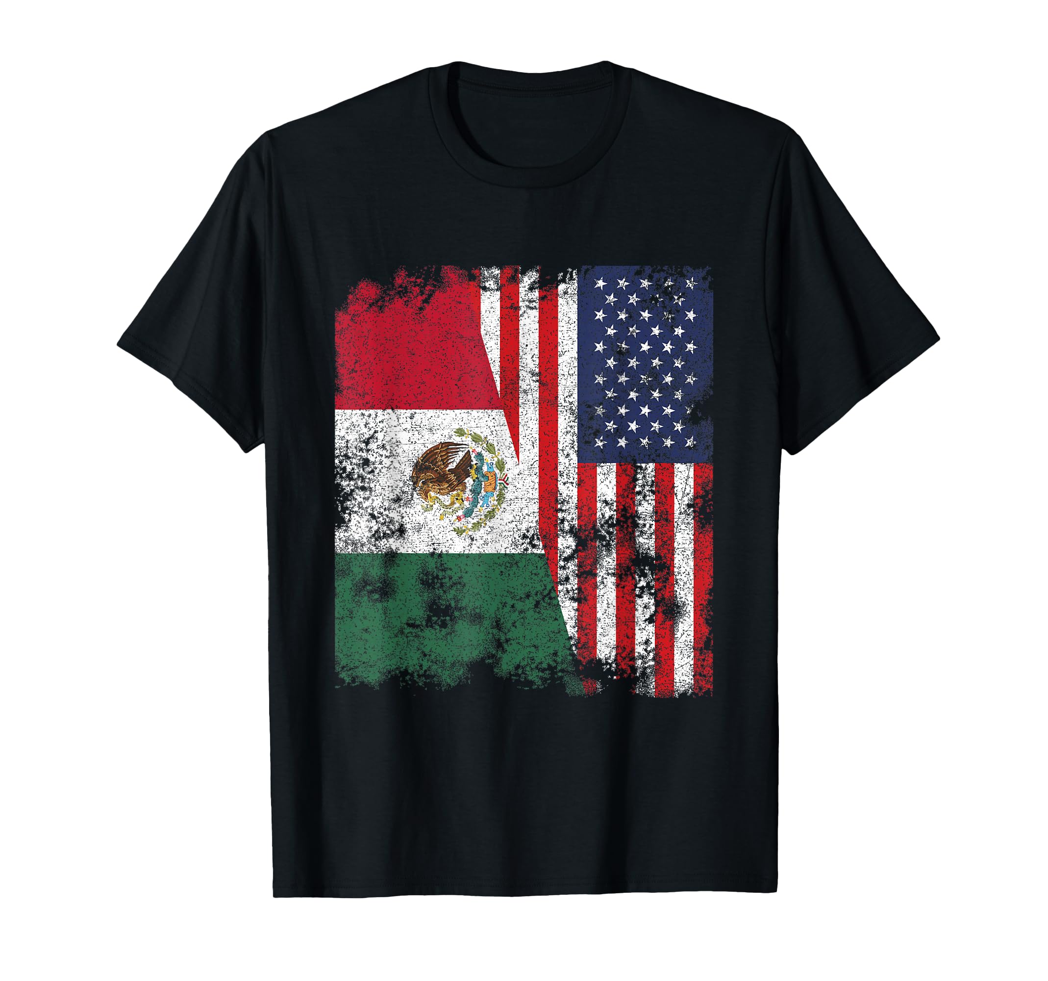 Mexico Usa Flag Distressed Half T-Shirt - Streetwear Style Men Women - T-Shirt, Sweatshirt, Hoodie
