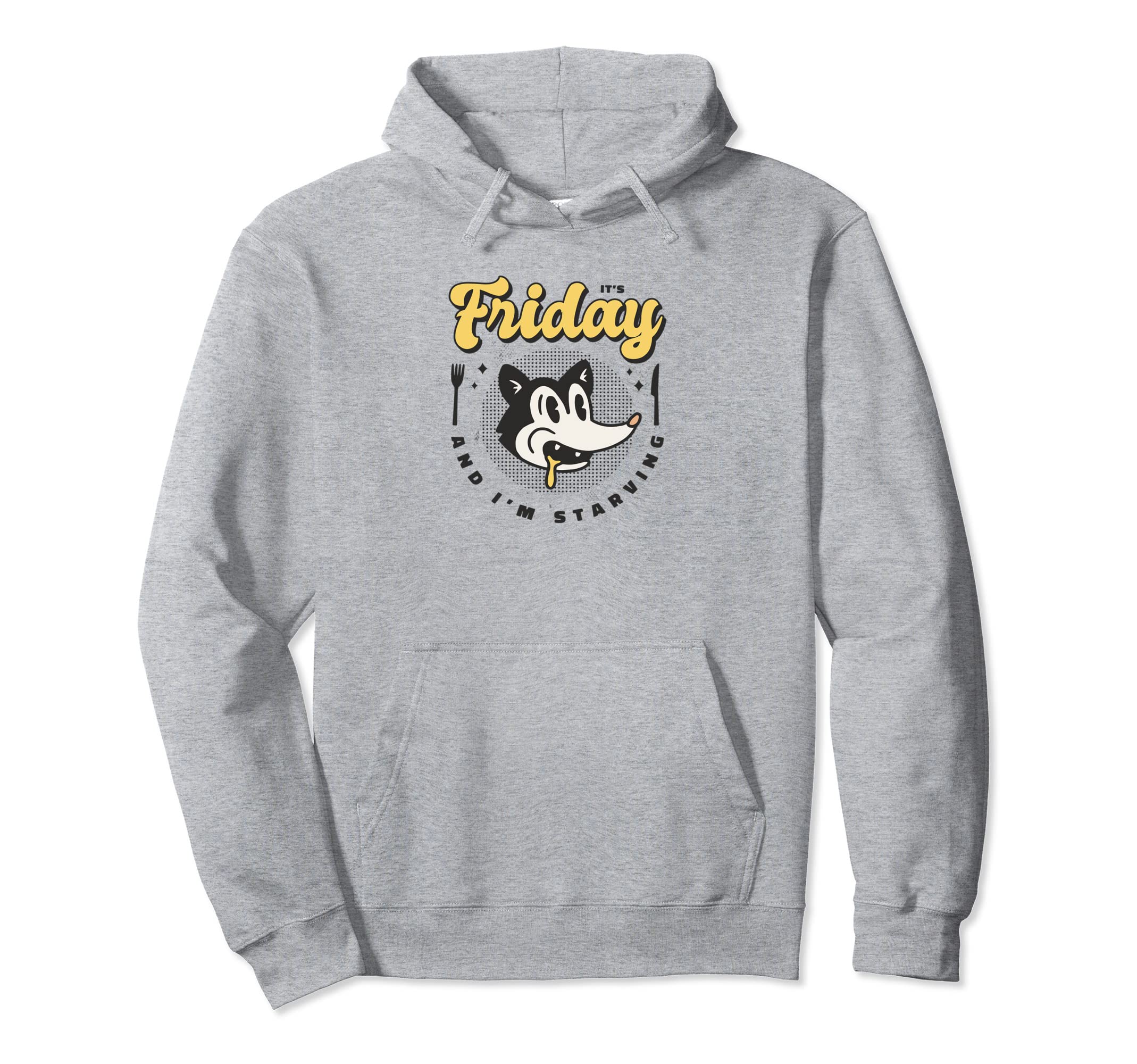 Funny Old School Hungry Wolf Diner Hoodie - Casual Everyday Wear Unisex - T-Shirt, Sweatshirt, Hoodie