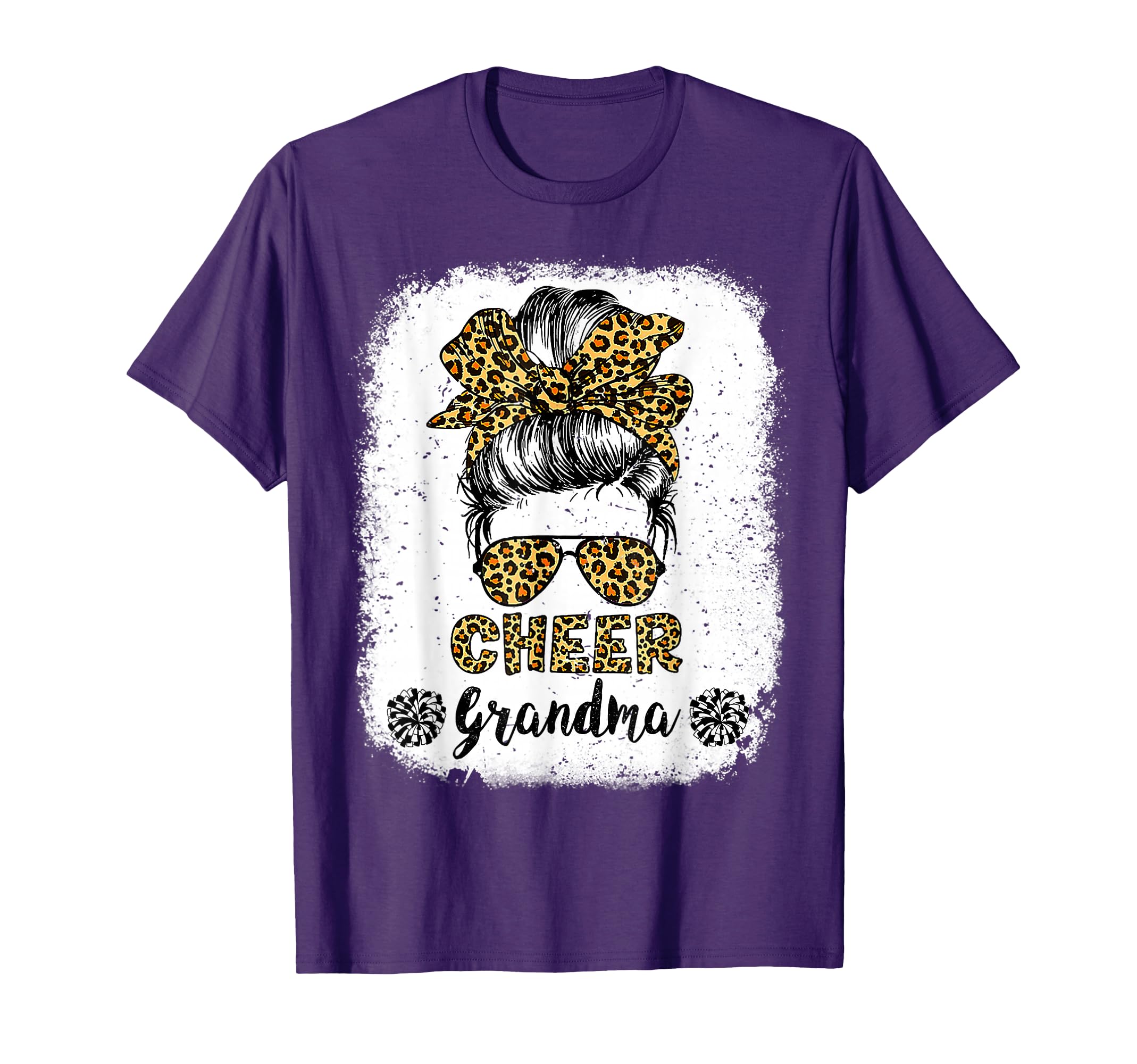 Cheer Grandma Leopard Messy Bun T-Shirt - Fun Novelty Design Unisex - T-Shirt, Sweatshirt, Hoodie