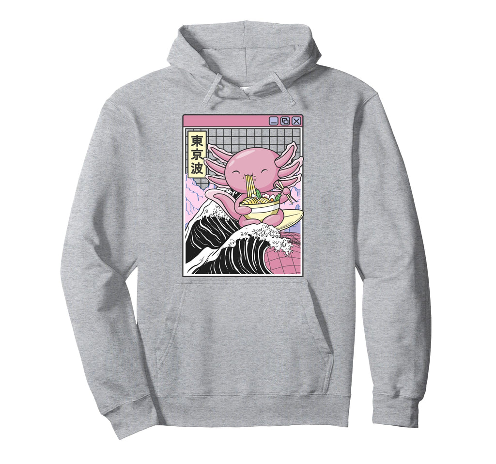Axolotl Eating Ramen Kanagawa Wave Kawaii Hoodie - Trendy Graphic Unisex - T-Shirt, Sweatshirt, Hoodie