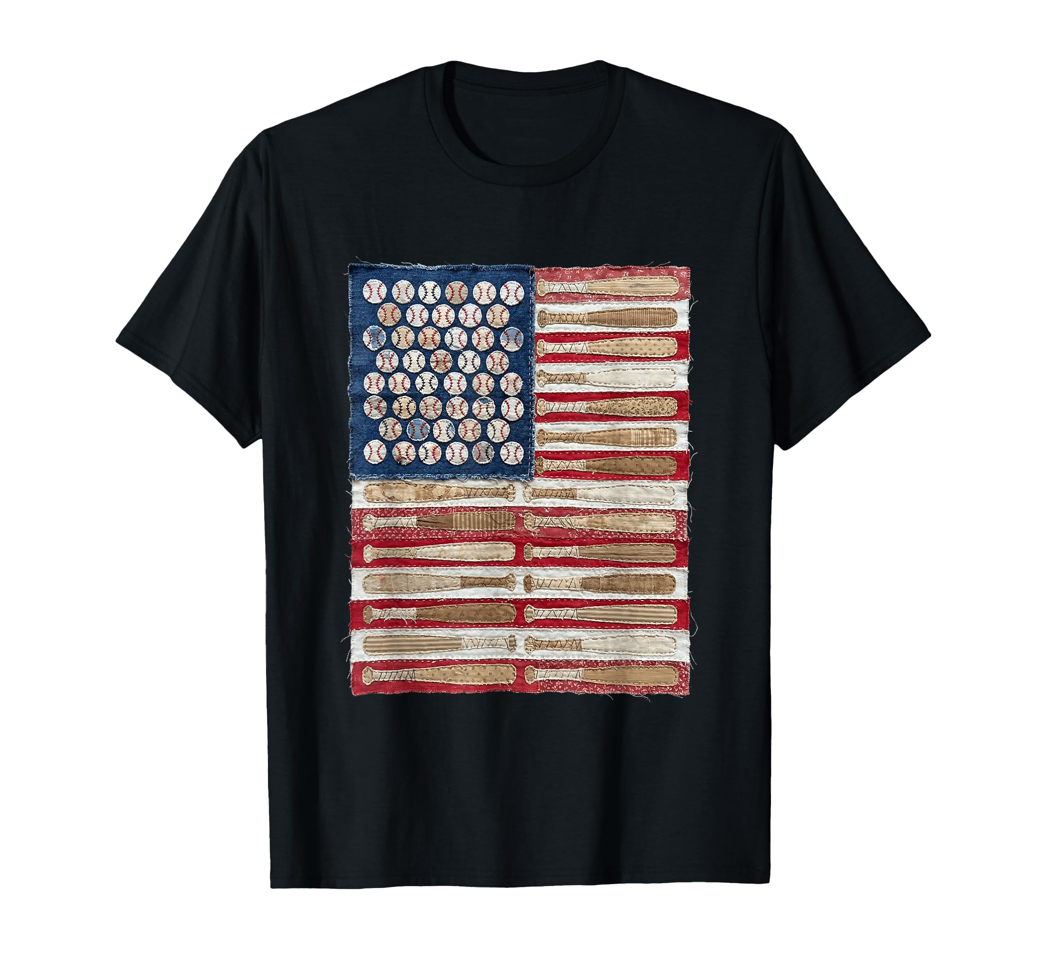 Baseball American Flag Quilted T-Shirt - Graphic Print for Adults - T-Shirt, Sweatshirt, Hoodie